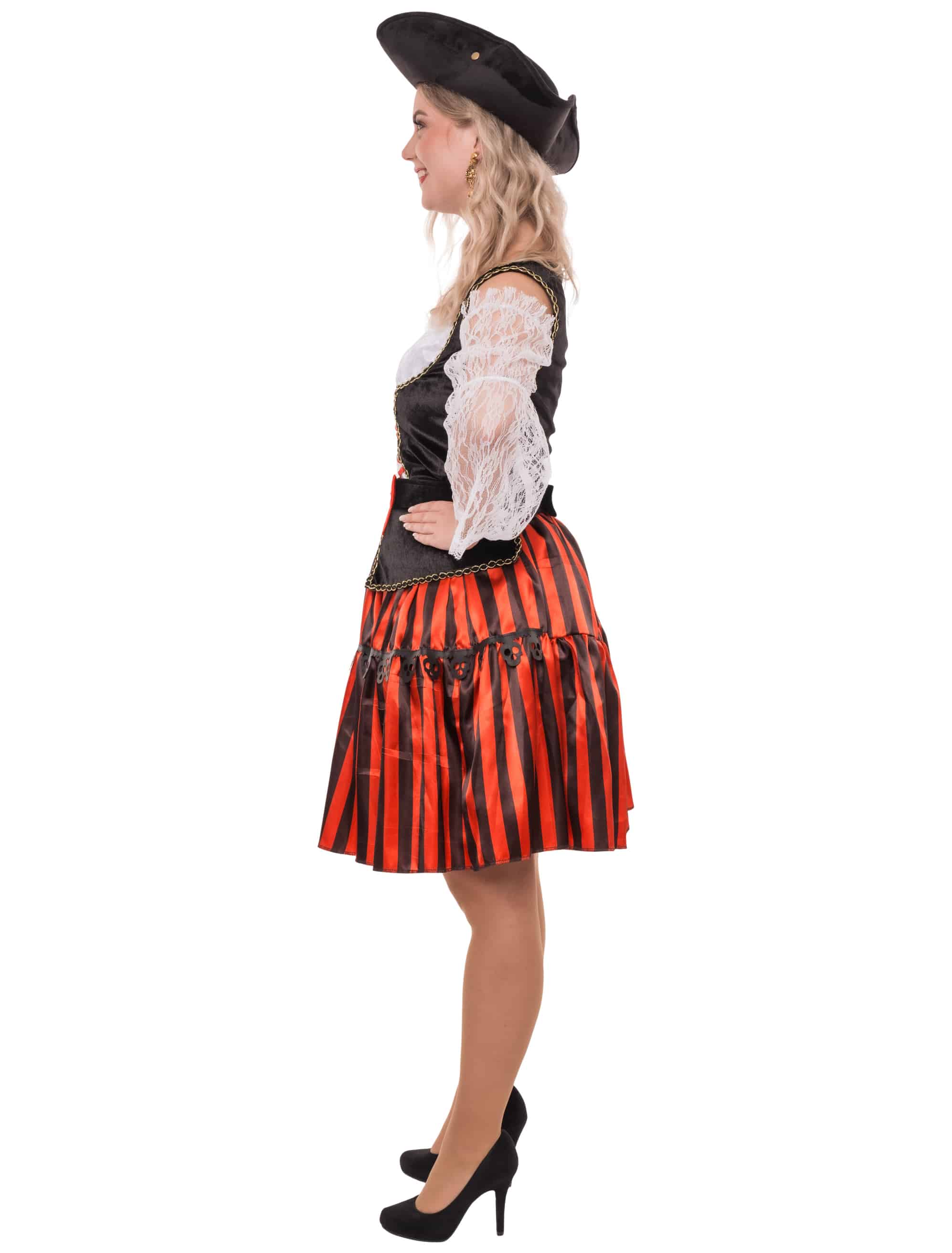 Kleid Piratin 2-tlg. schwarz/weiß/rot S/M