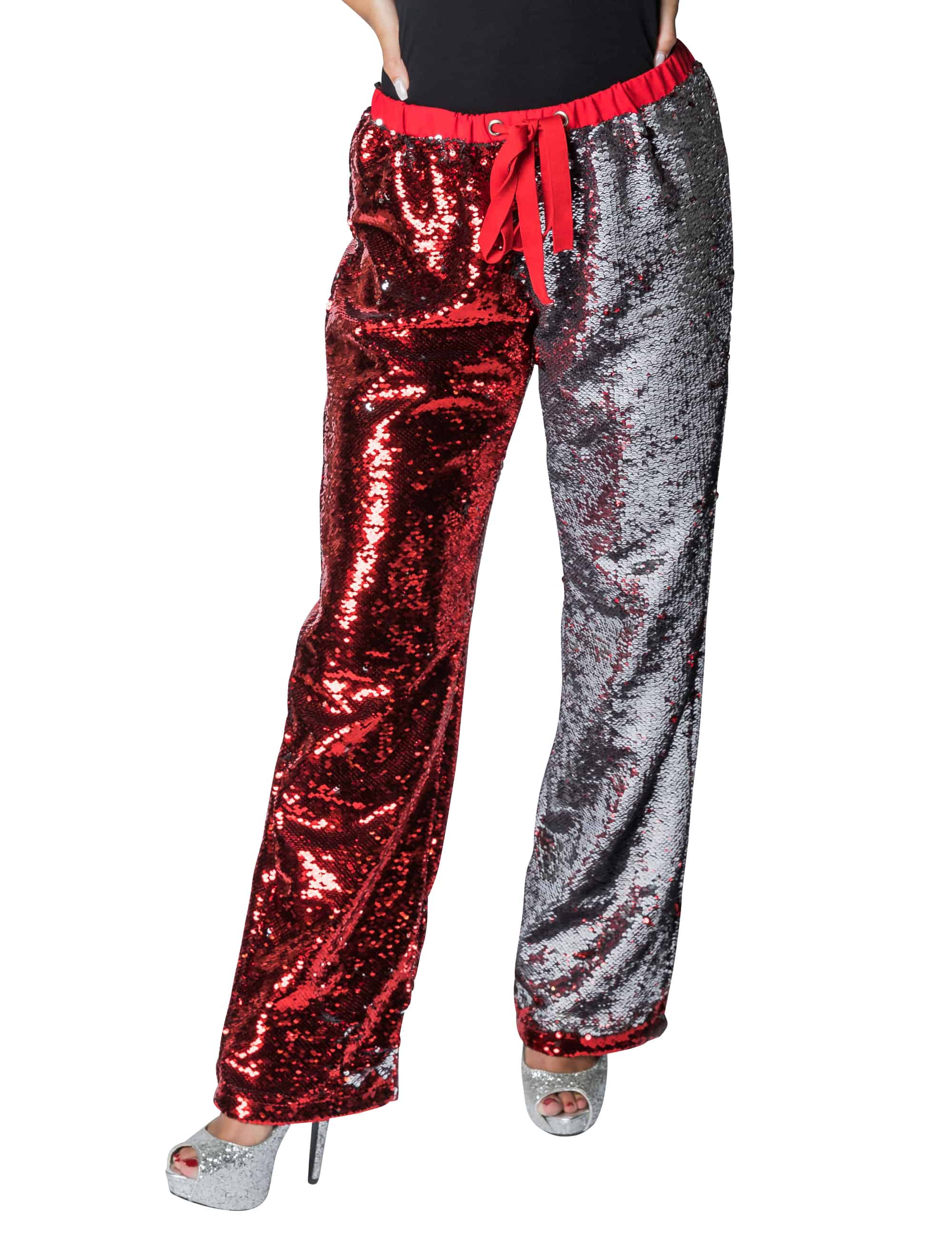 Hose mit Wendepailletten Damen rot/silber 2XL/3XL