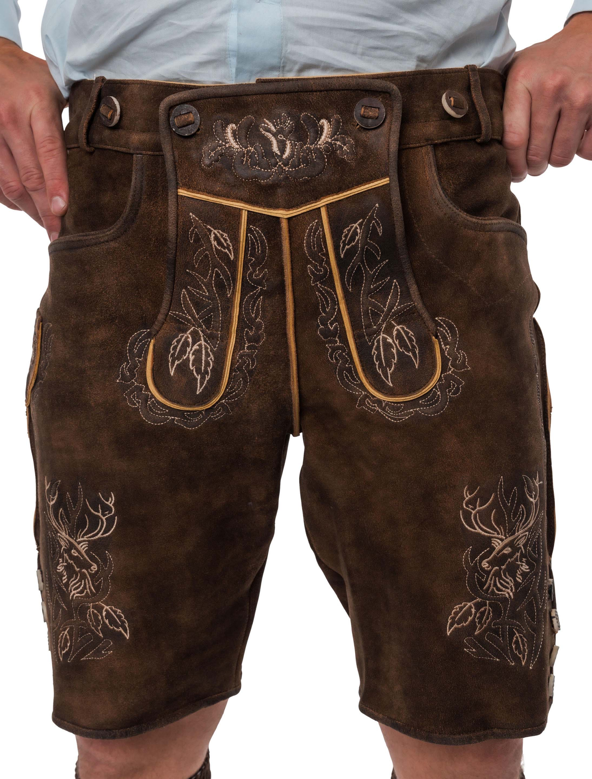 Lederhose kurz mit Hirsch Herren braun S