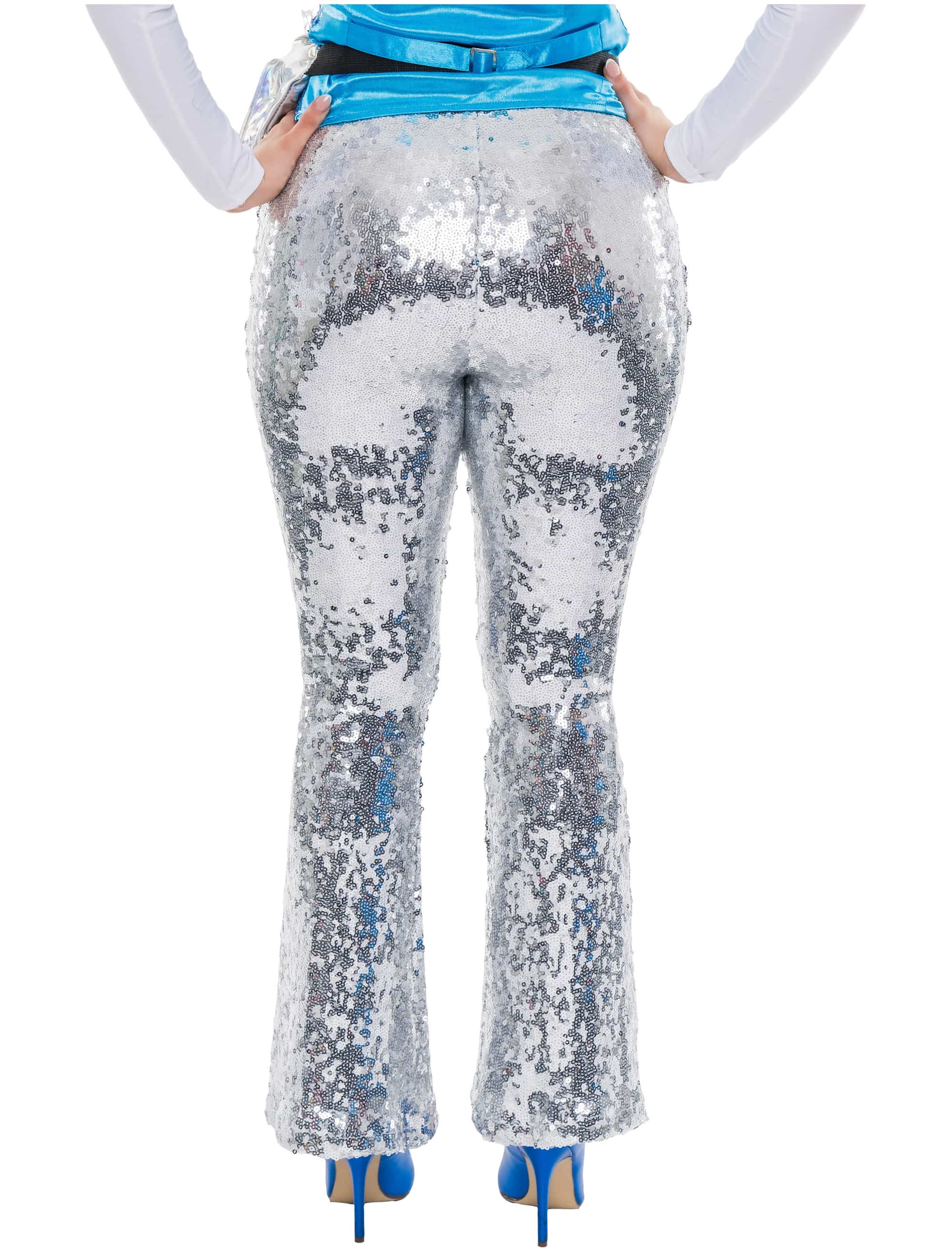 Schlaghose Pailletten Damen silber S-M