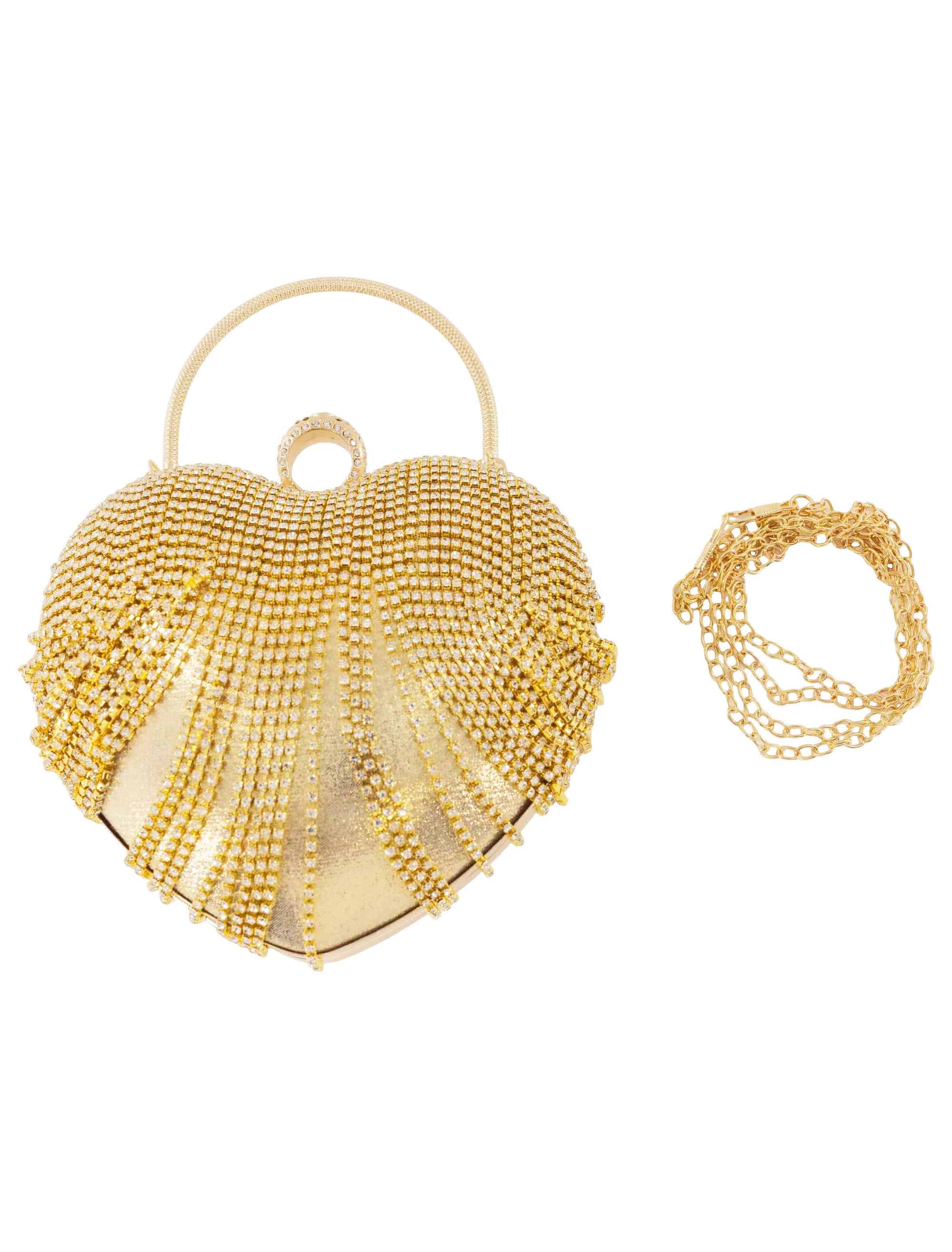 Handtasche Herz mit Strassfransen Damen gold
