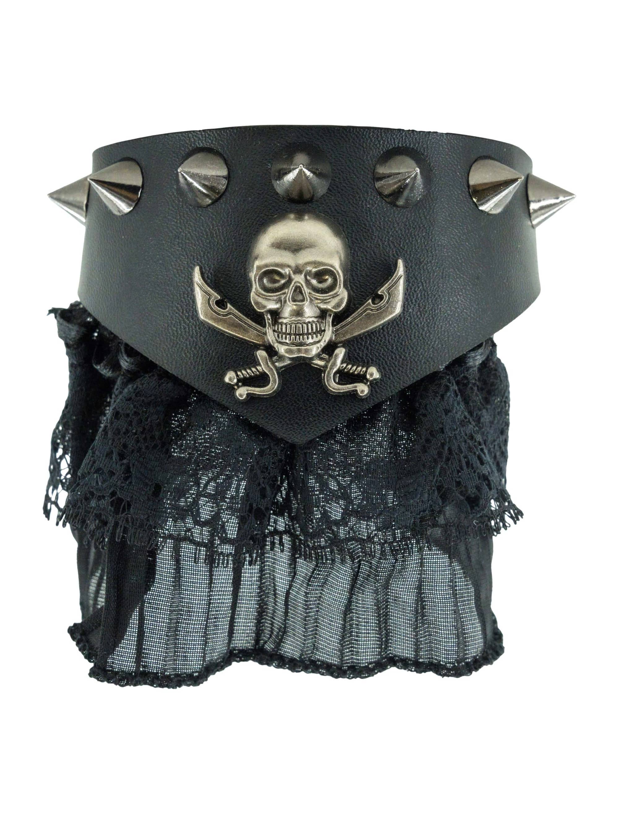 Manschetten Totenkopf und Nieten schwarz