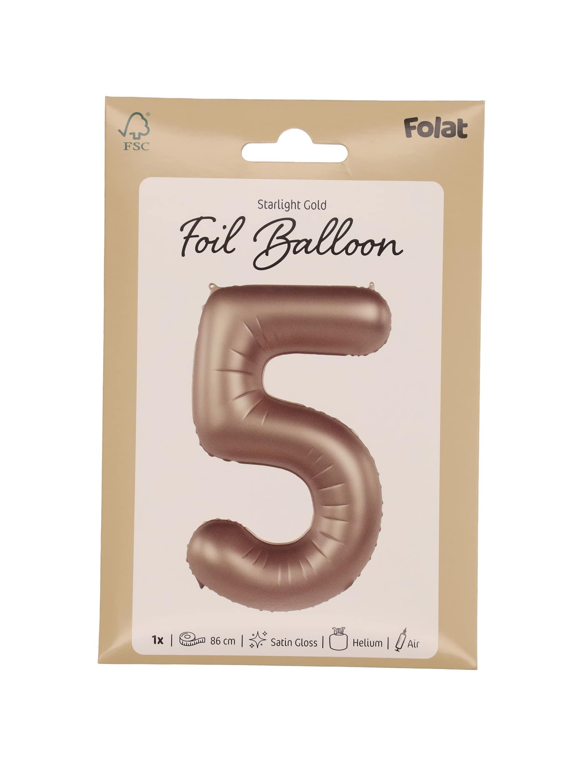 Folienballon Zahl 5 L matt gold