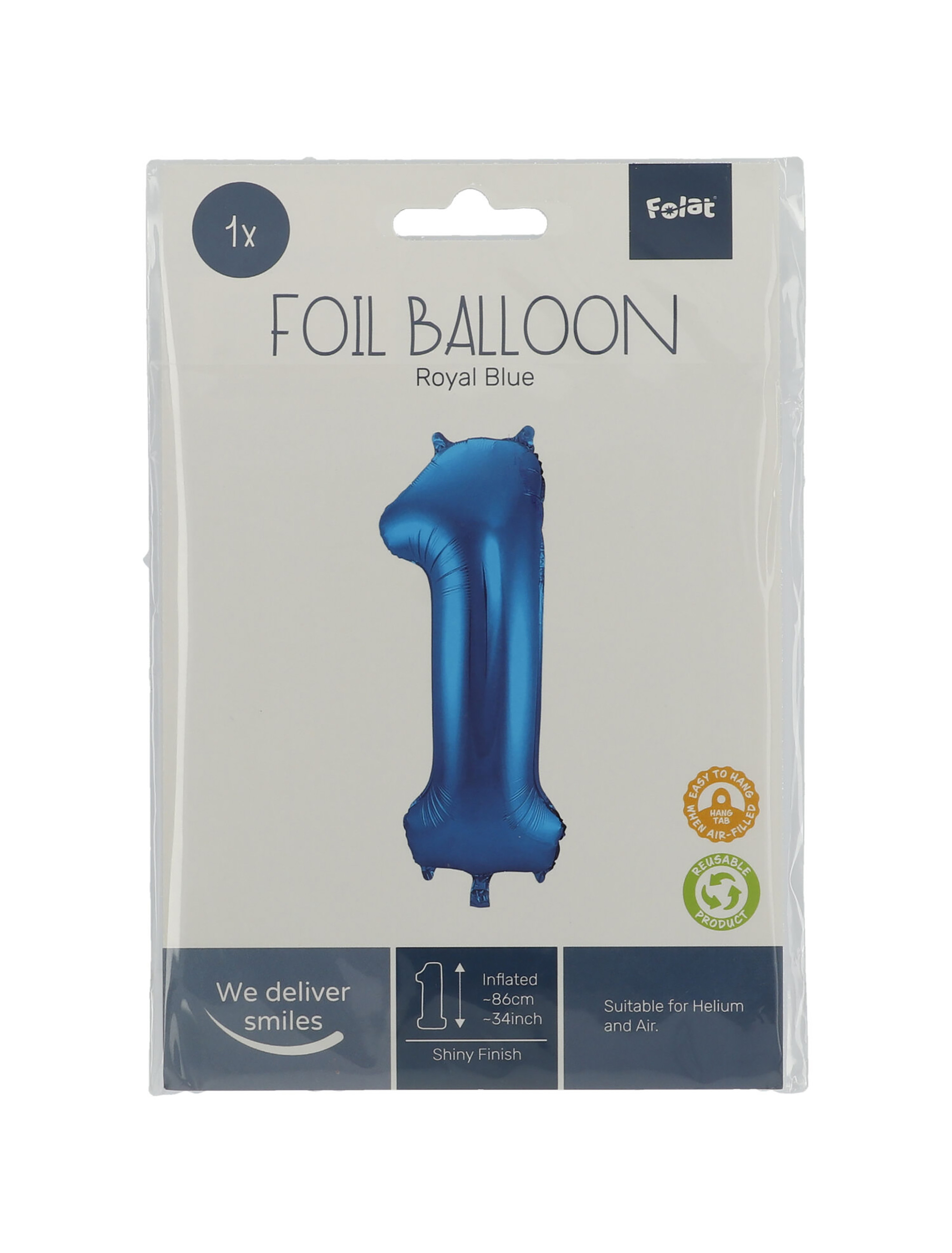 Folienballon Zahl 1 L blau