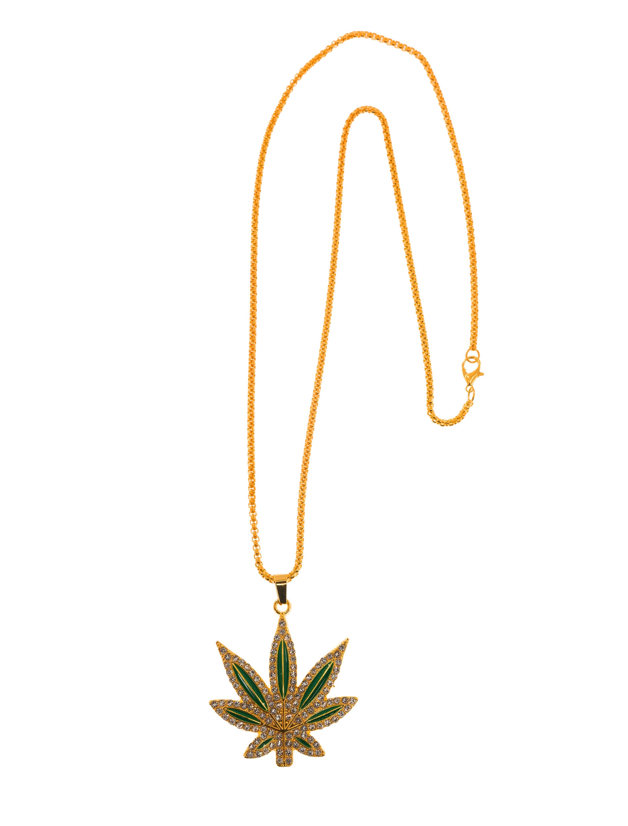 Halskette Cannabis mit Strass grün/gold