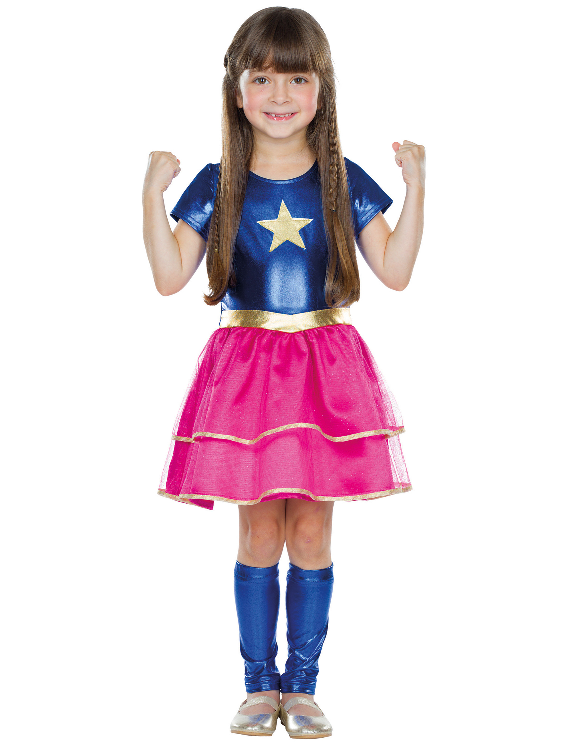Kleid Kleine Heldin Kinder 2-tlg. pink/blau 128