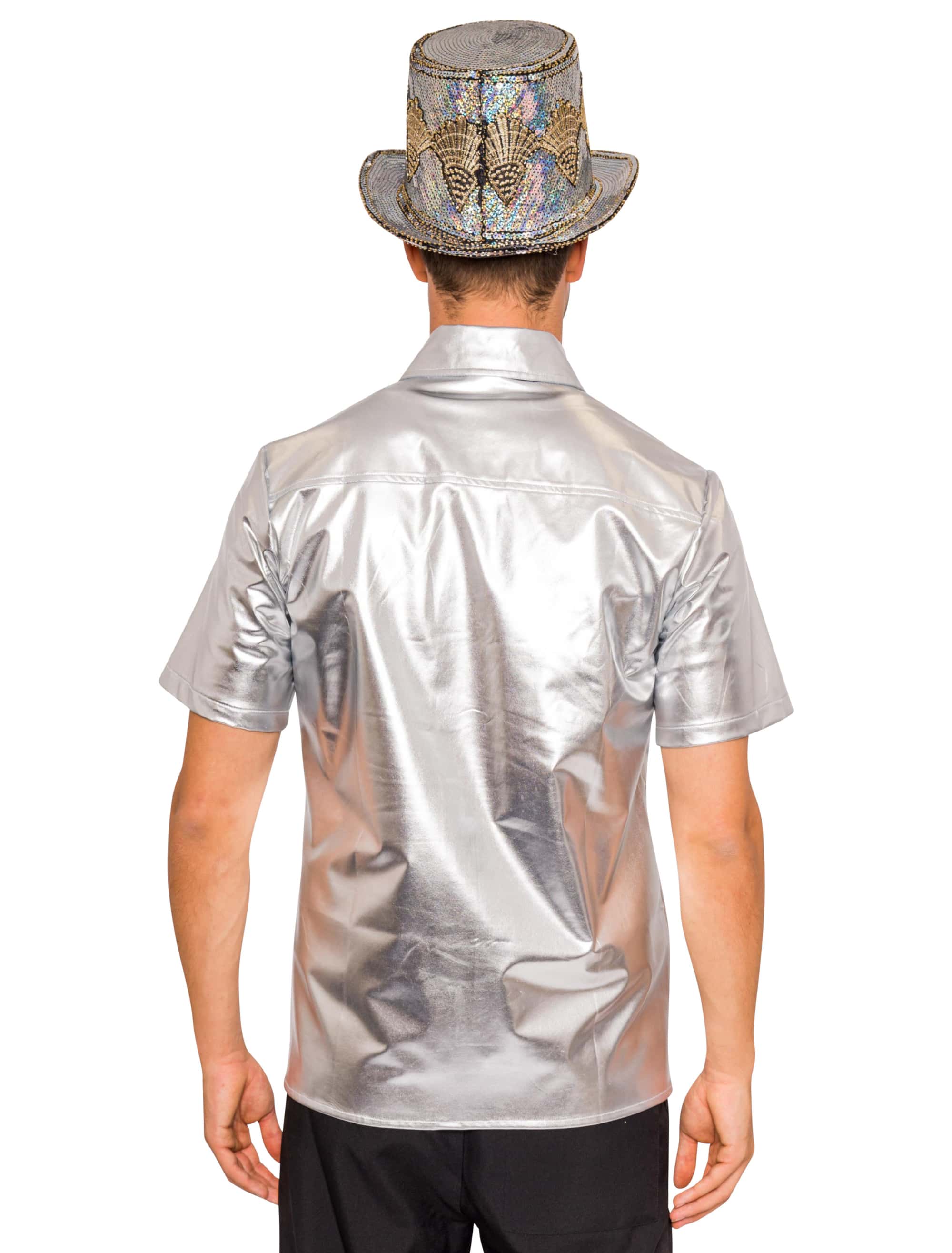 Hemd kurzarm metallic Herren silber 3XL