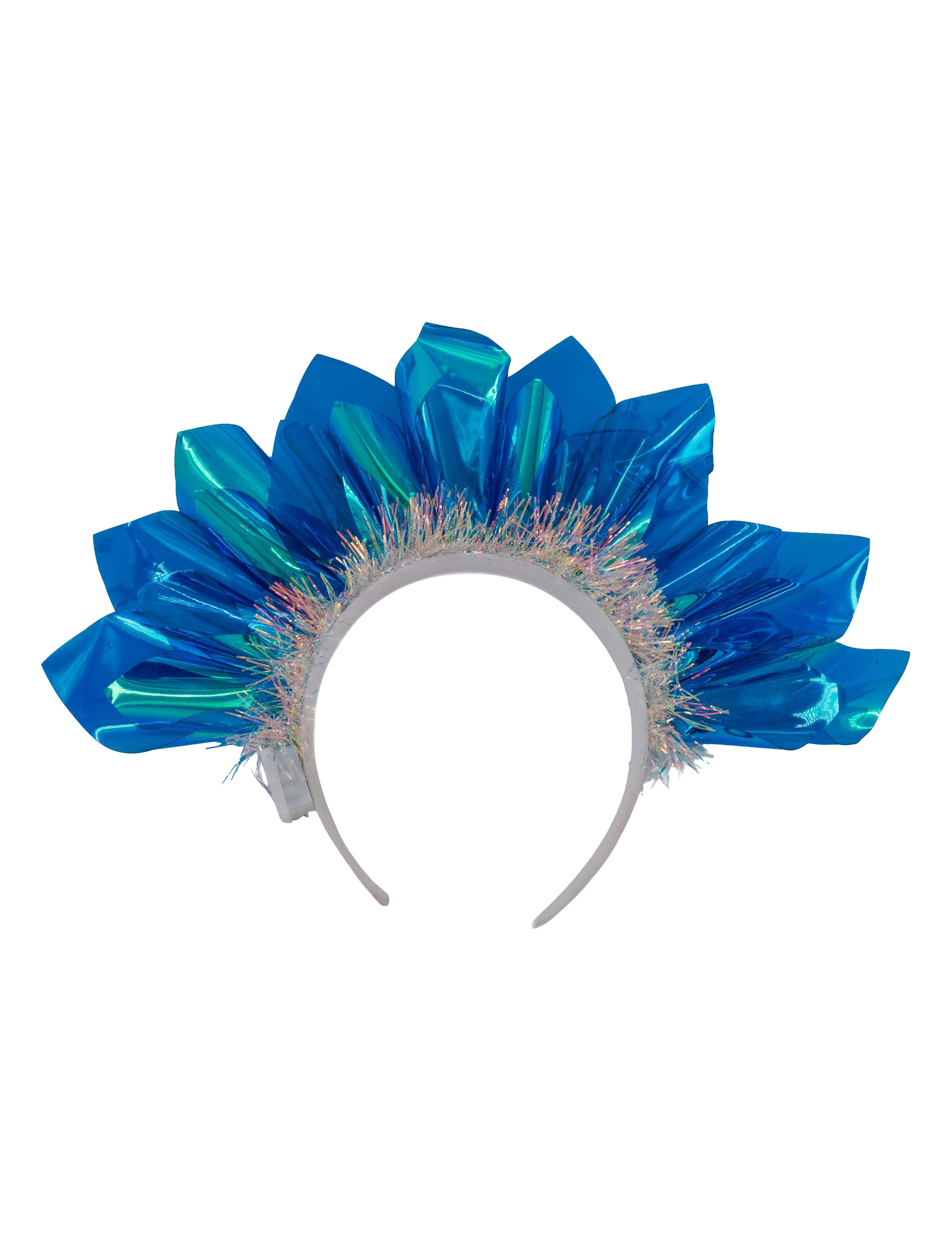 Haarreif holographisch mit Lametta und LED blau