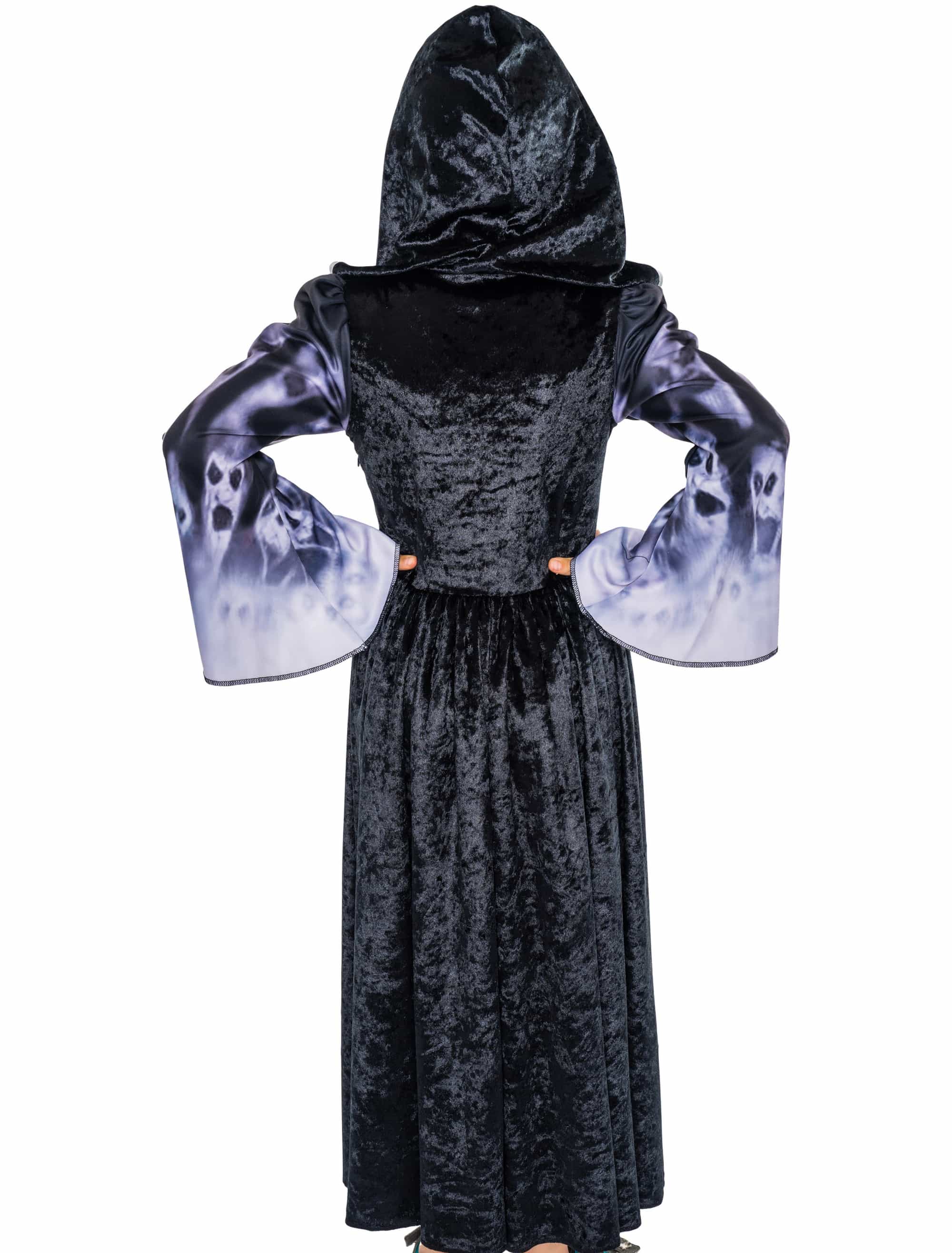 Kapuzenkleid mit Totenköpfen Mädchen schwarz 134