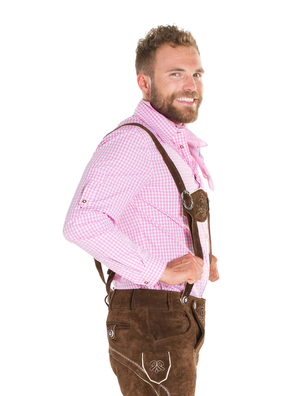 Trachtenhemd Herren pink/weiß M