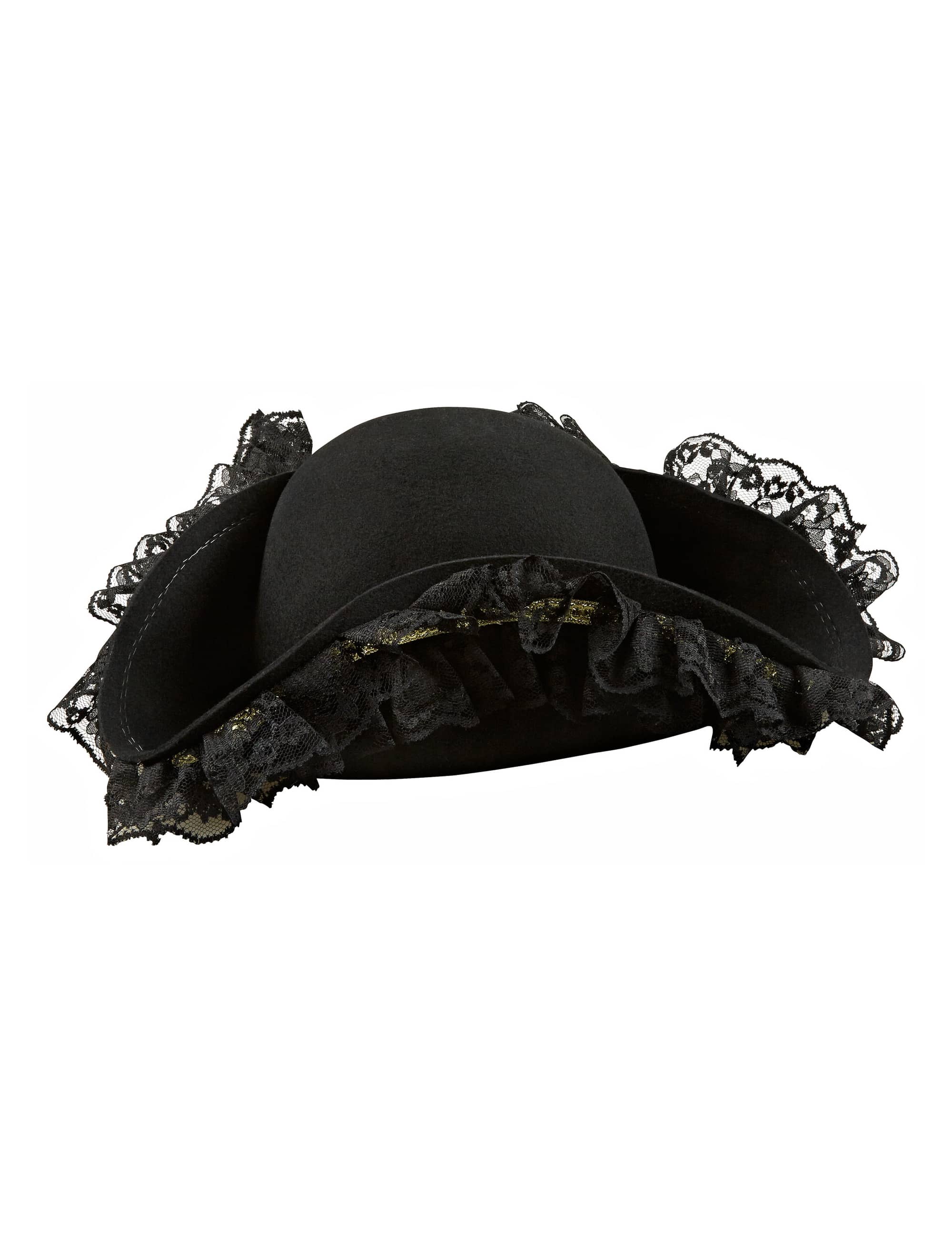Dreispitz Wollfilz elegant mit Spitze schwarz 57
