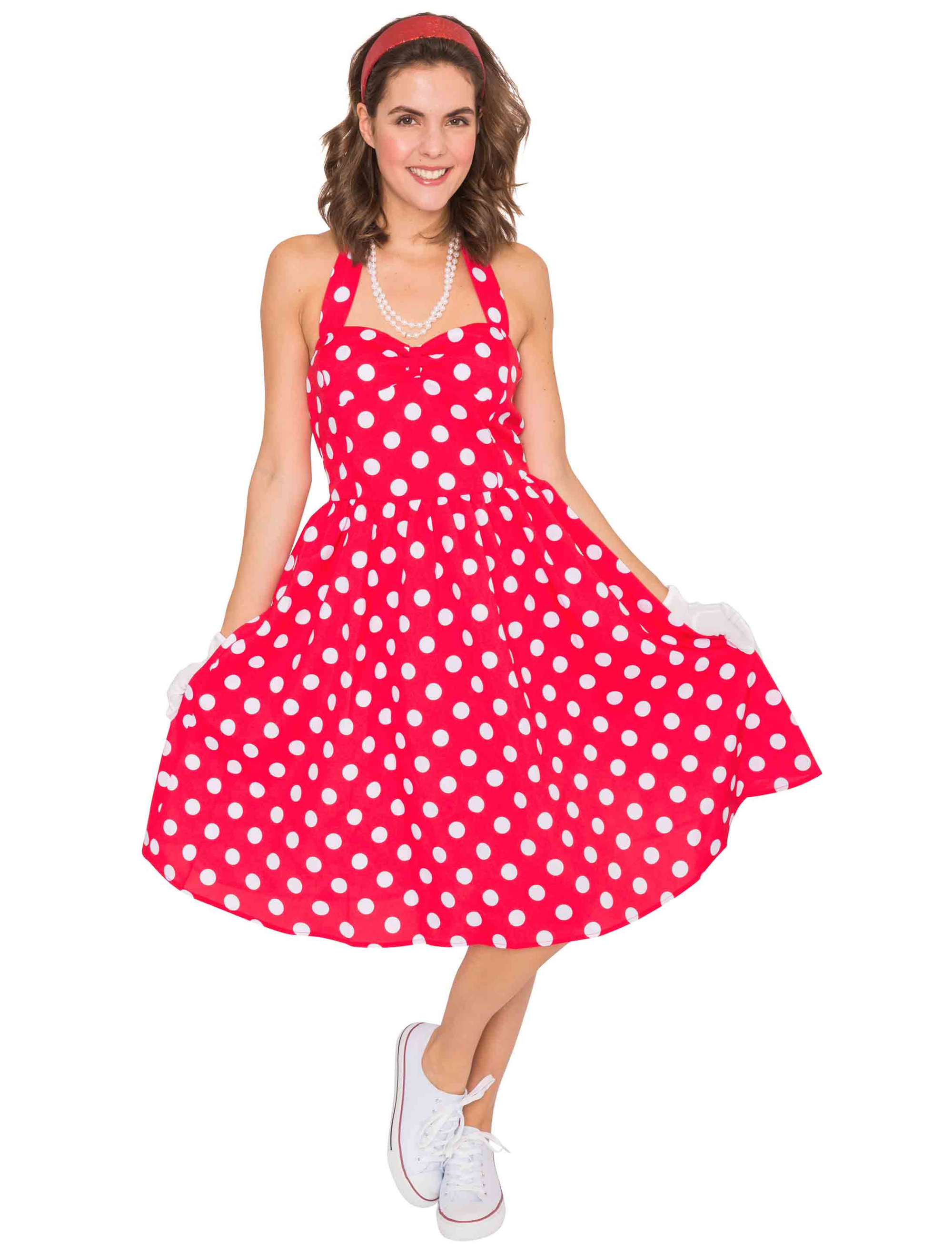 Kleid 50er gepunktet rot/weiß 48