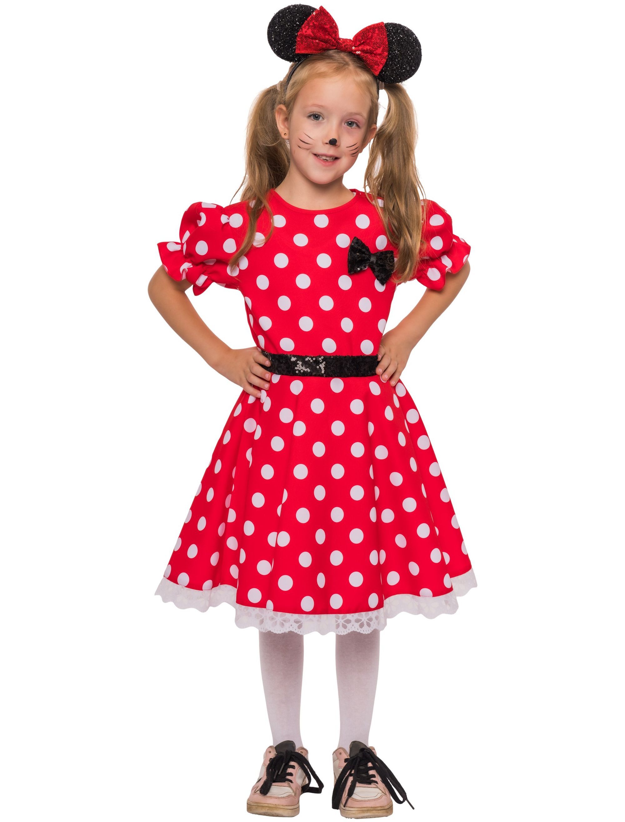 Kleid Mäuschen mit Schleife Kinder weiß/rot 104