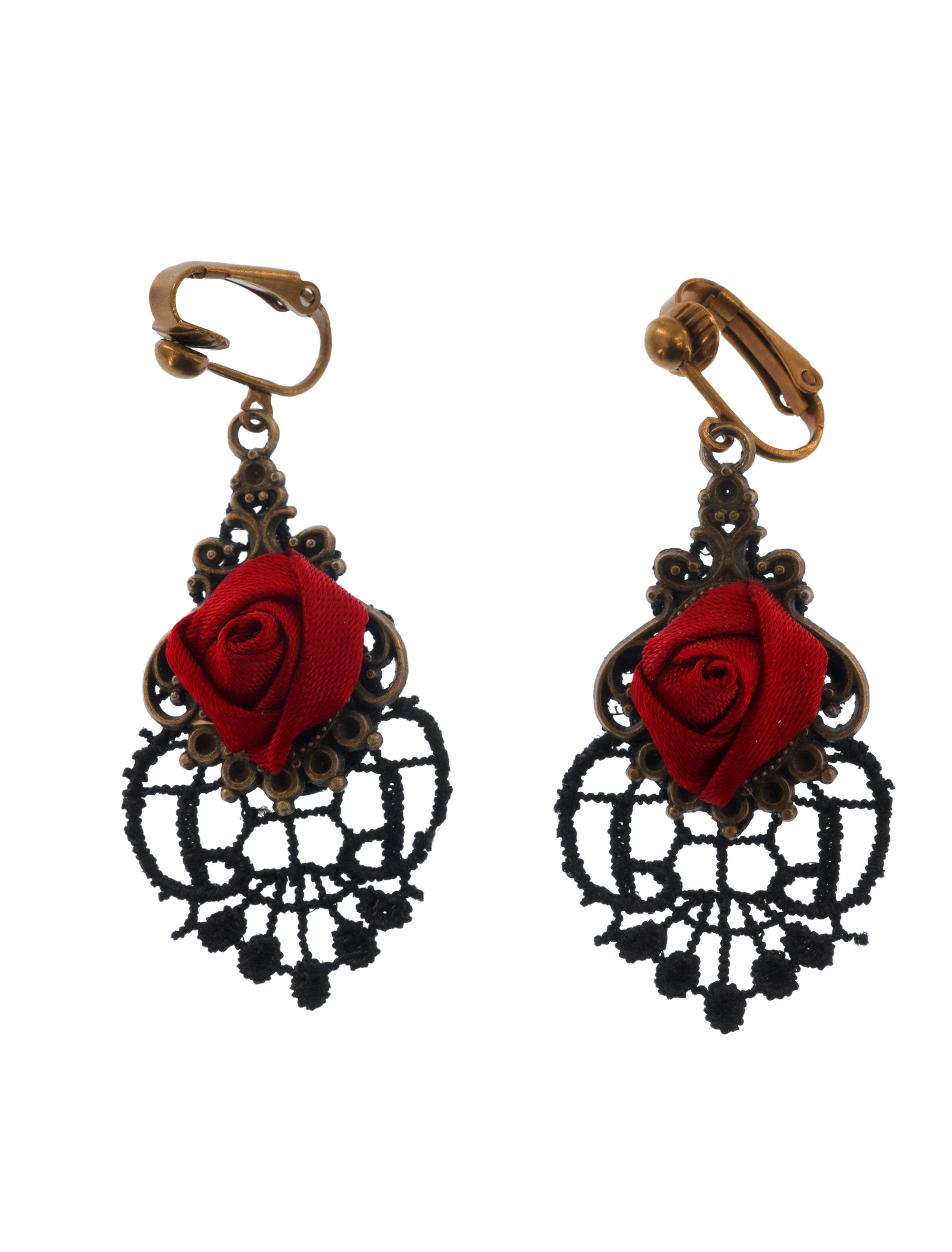 Ohrclips Gothic Rose schwarz/rot