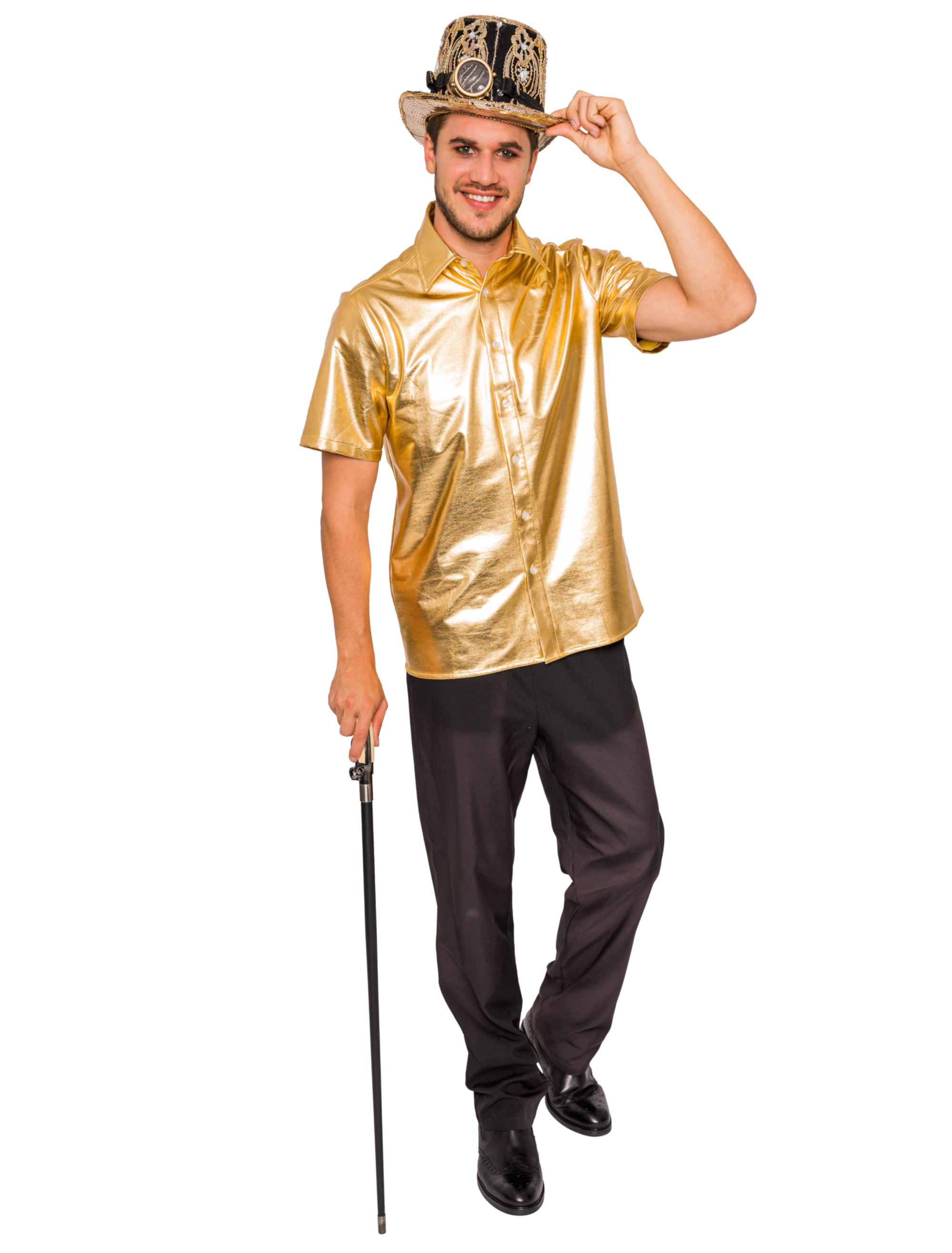 Hemd kurzarm metallic Herren gold S