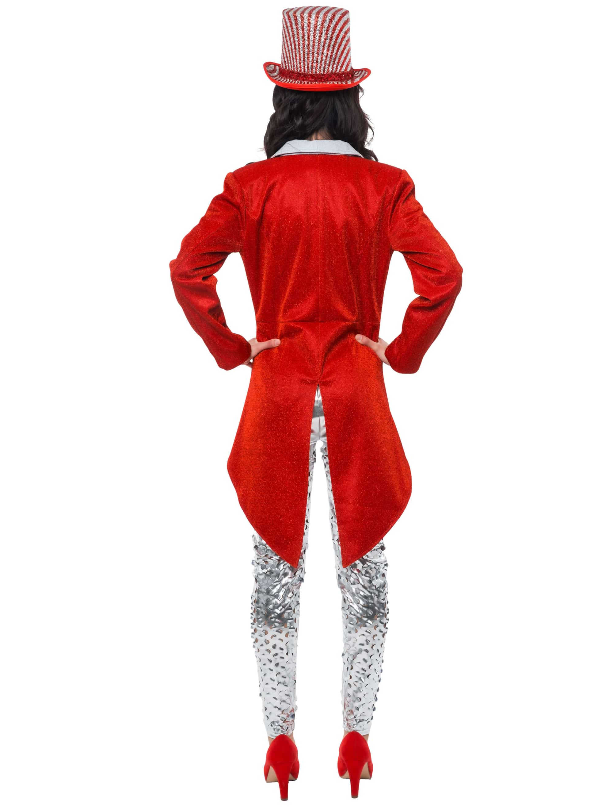Frack Glitzer Damen rot/silber 2XL
