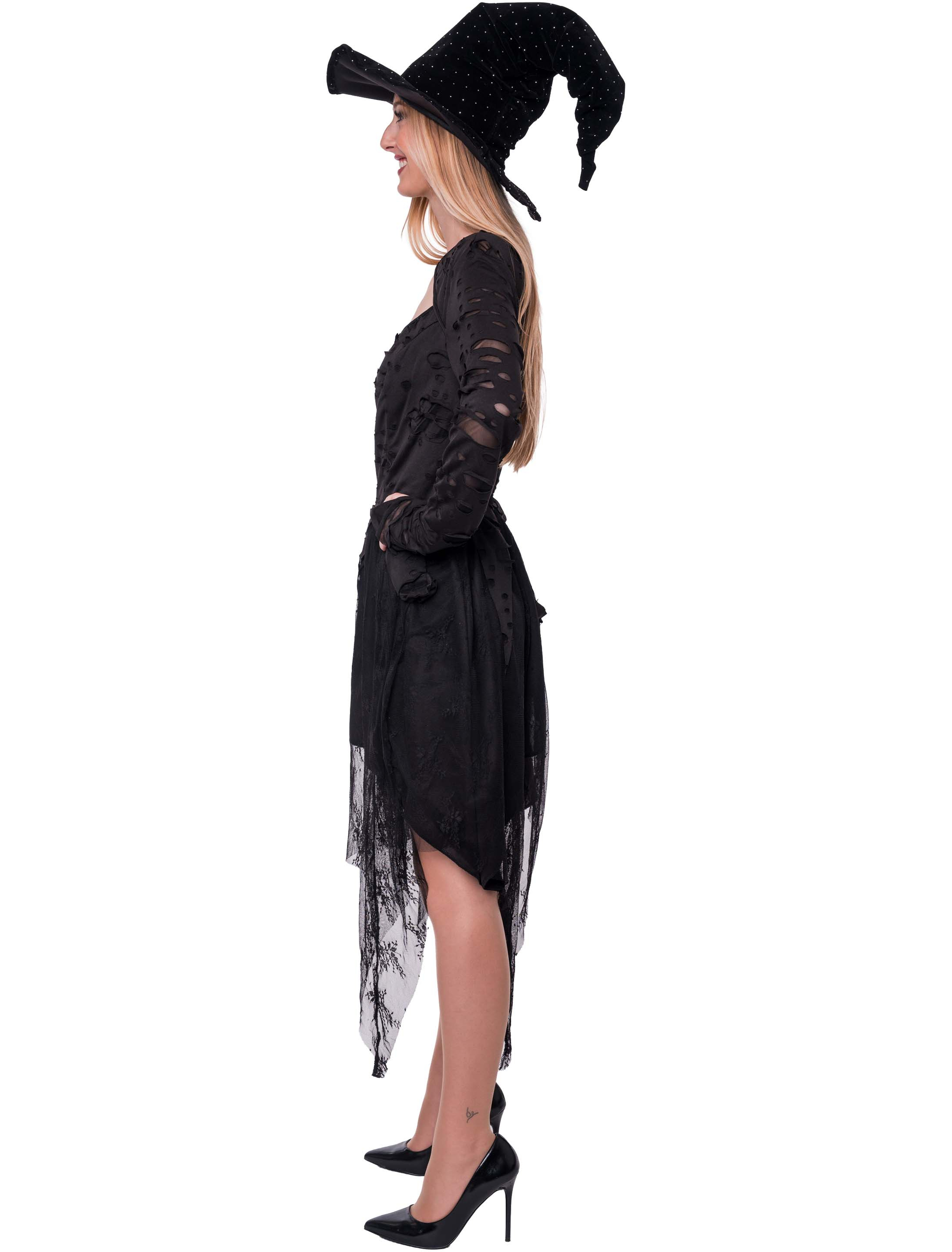 Kleid Hexe mit Spitze Damen schwarz S