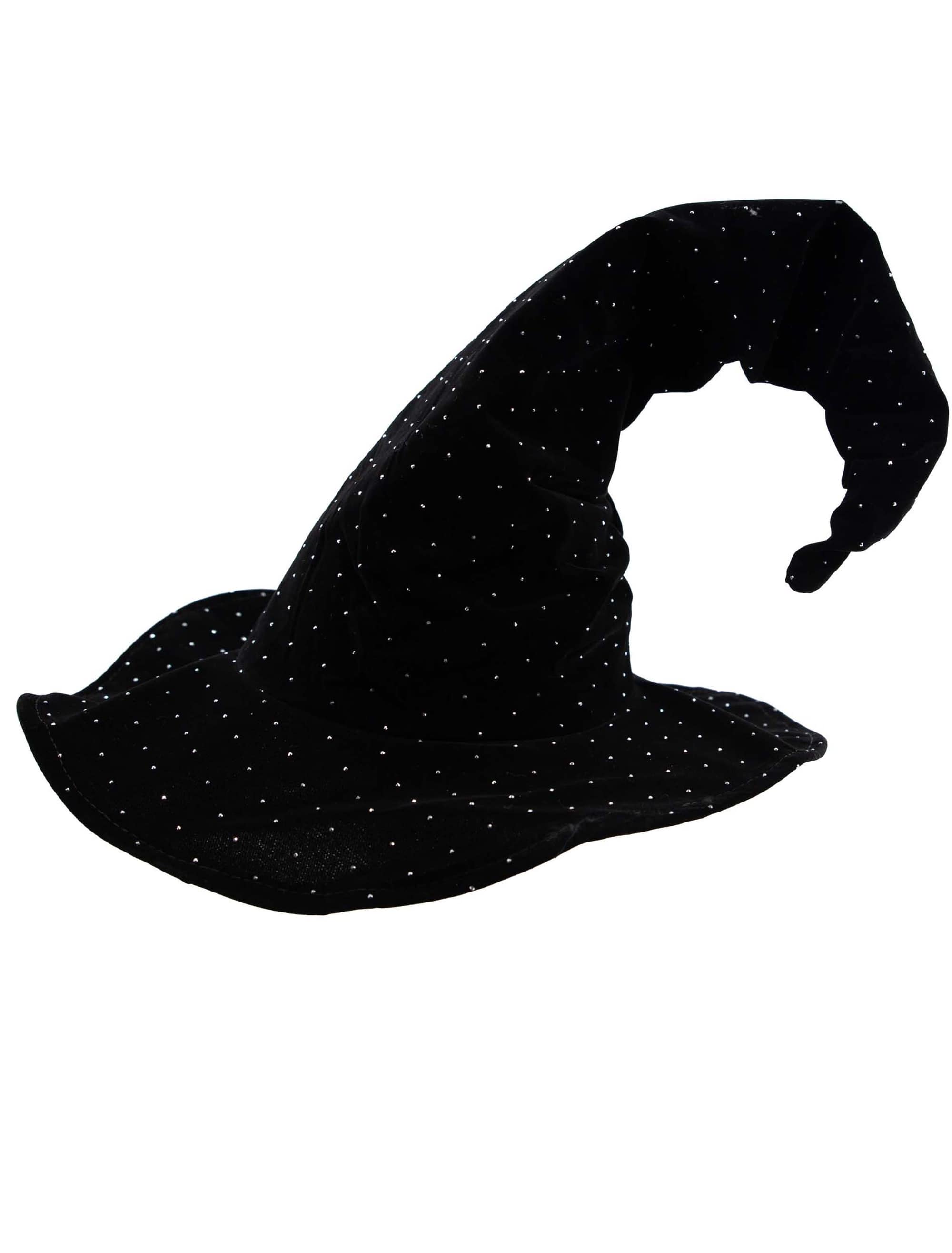 Hexenhut mit Glitzersteinen schwarz 59