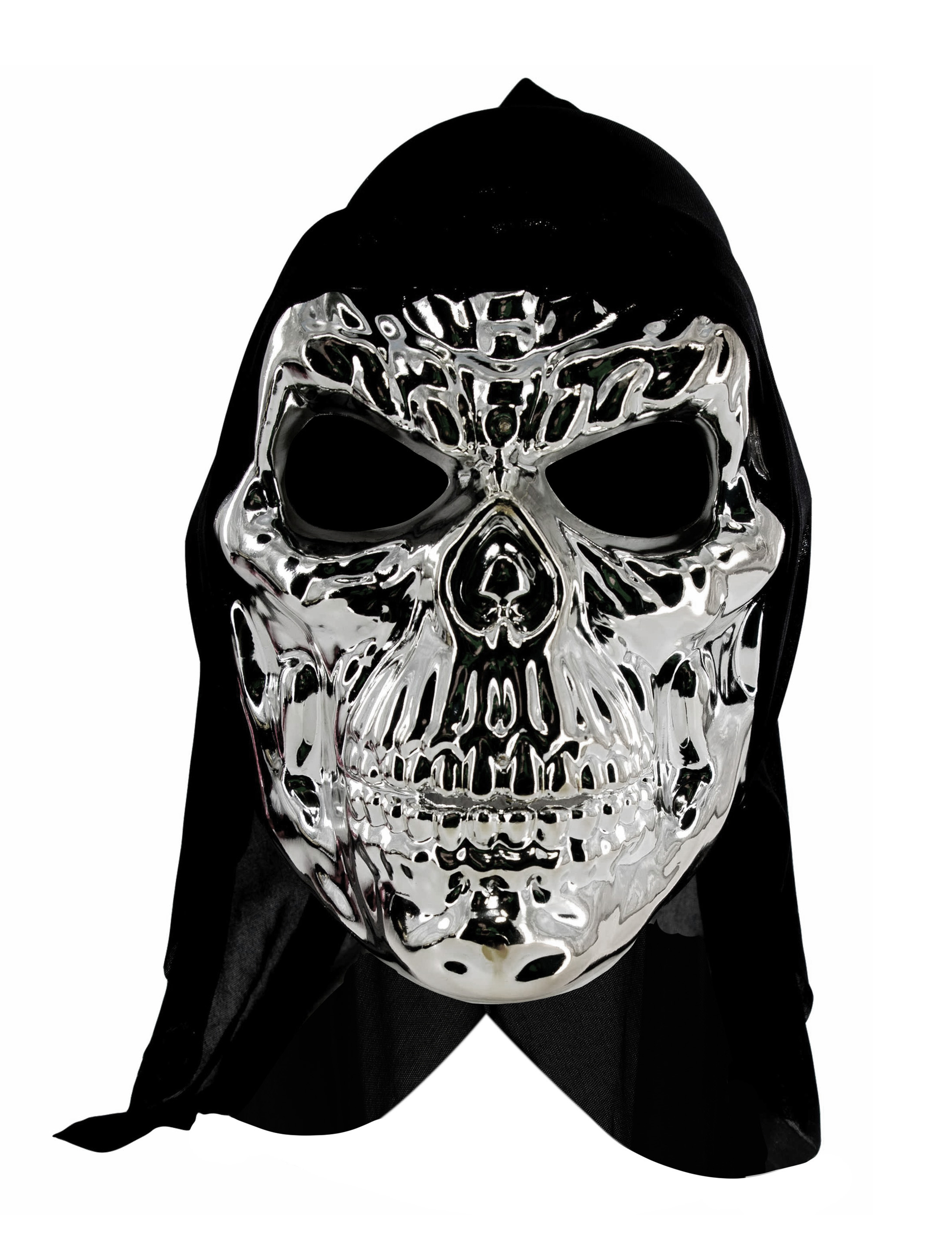 Maske Totenkopf mit Haube silber