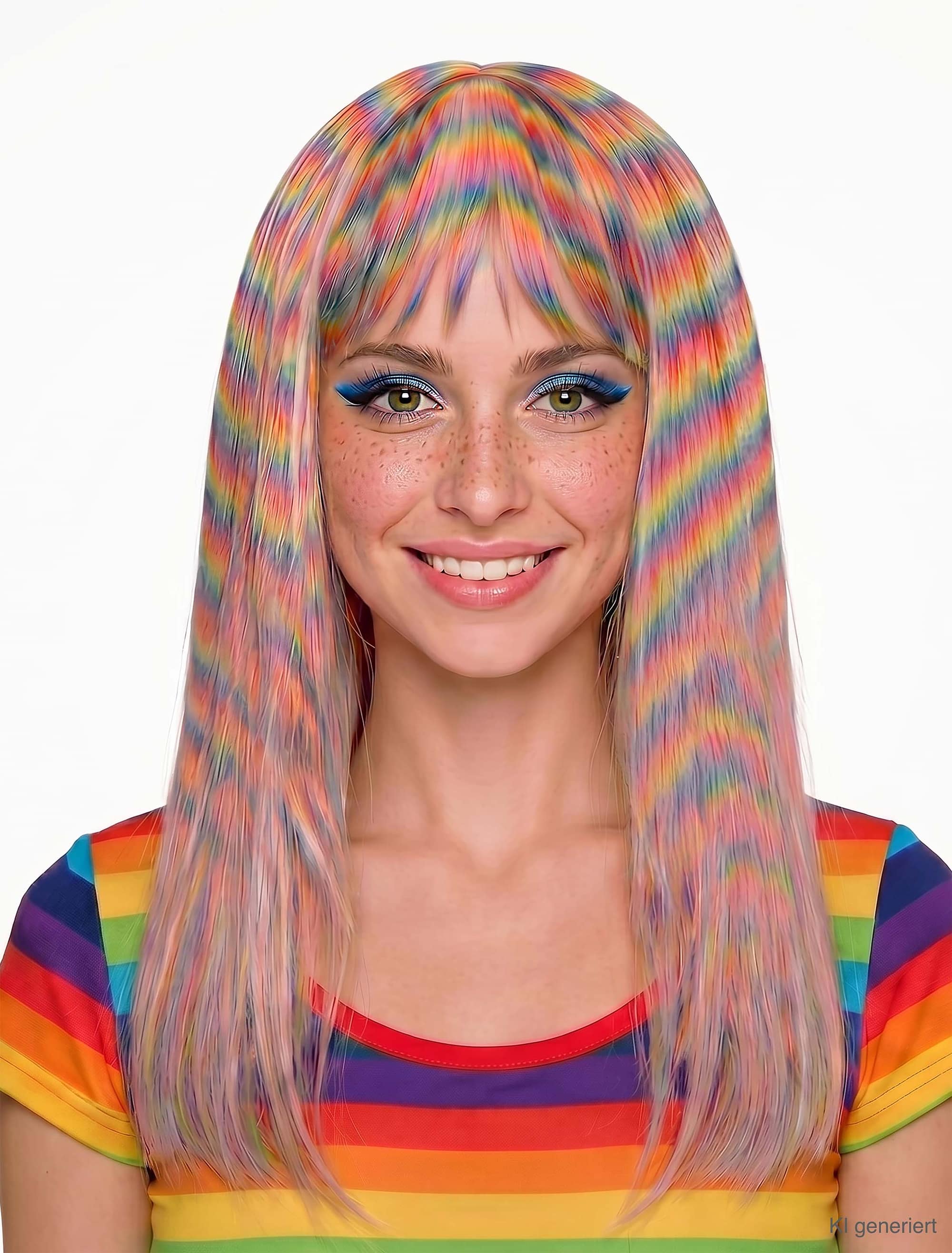Perücke Langhaar wellig rainbow