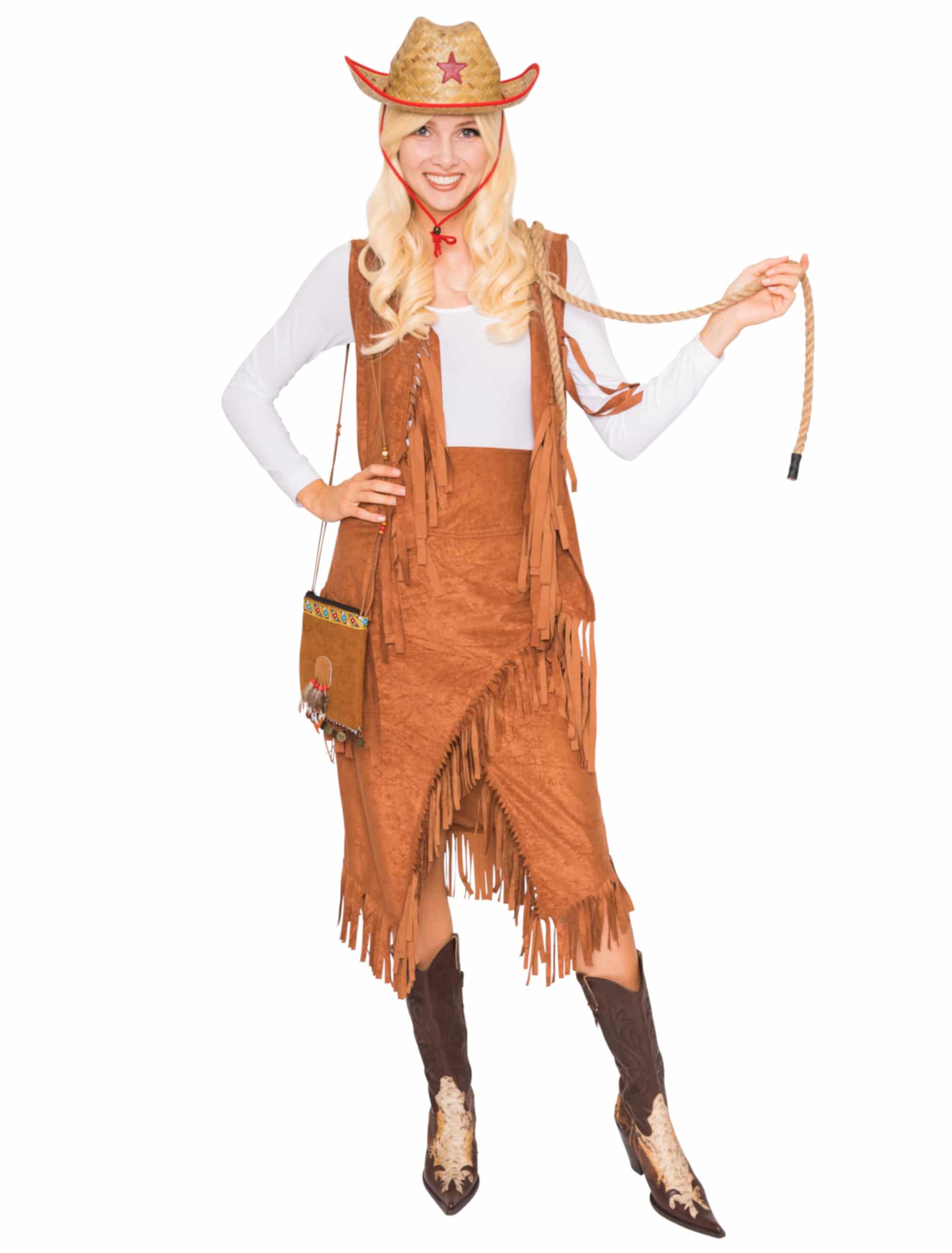 Weste Hippie mit Fransen Damen braun L/XL
