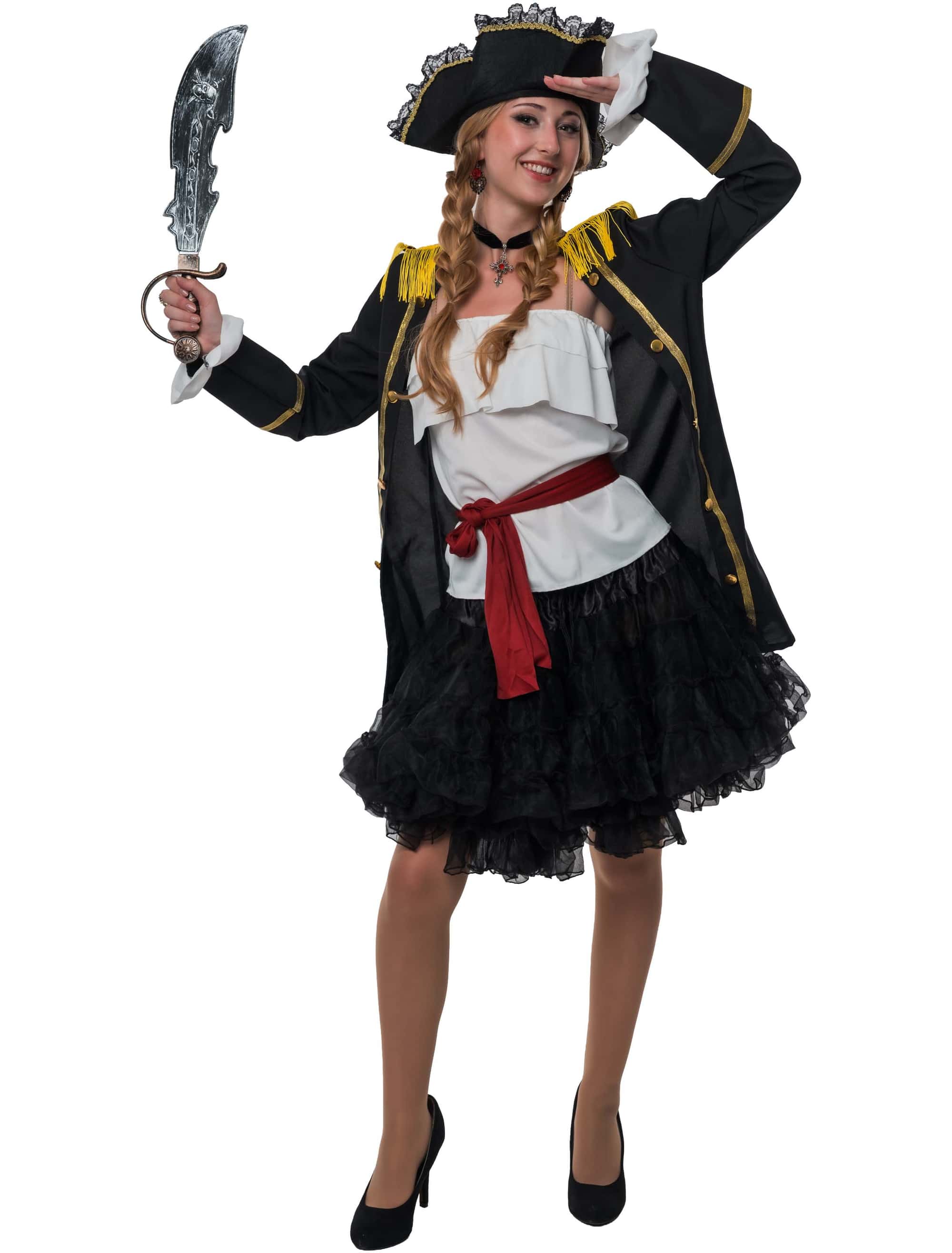 Kostüm Piratin 4-tlg. Damen schwarz/weiß/rot S/M