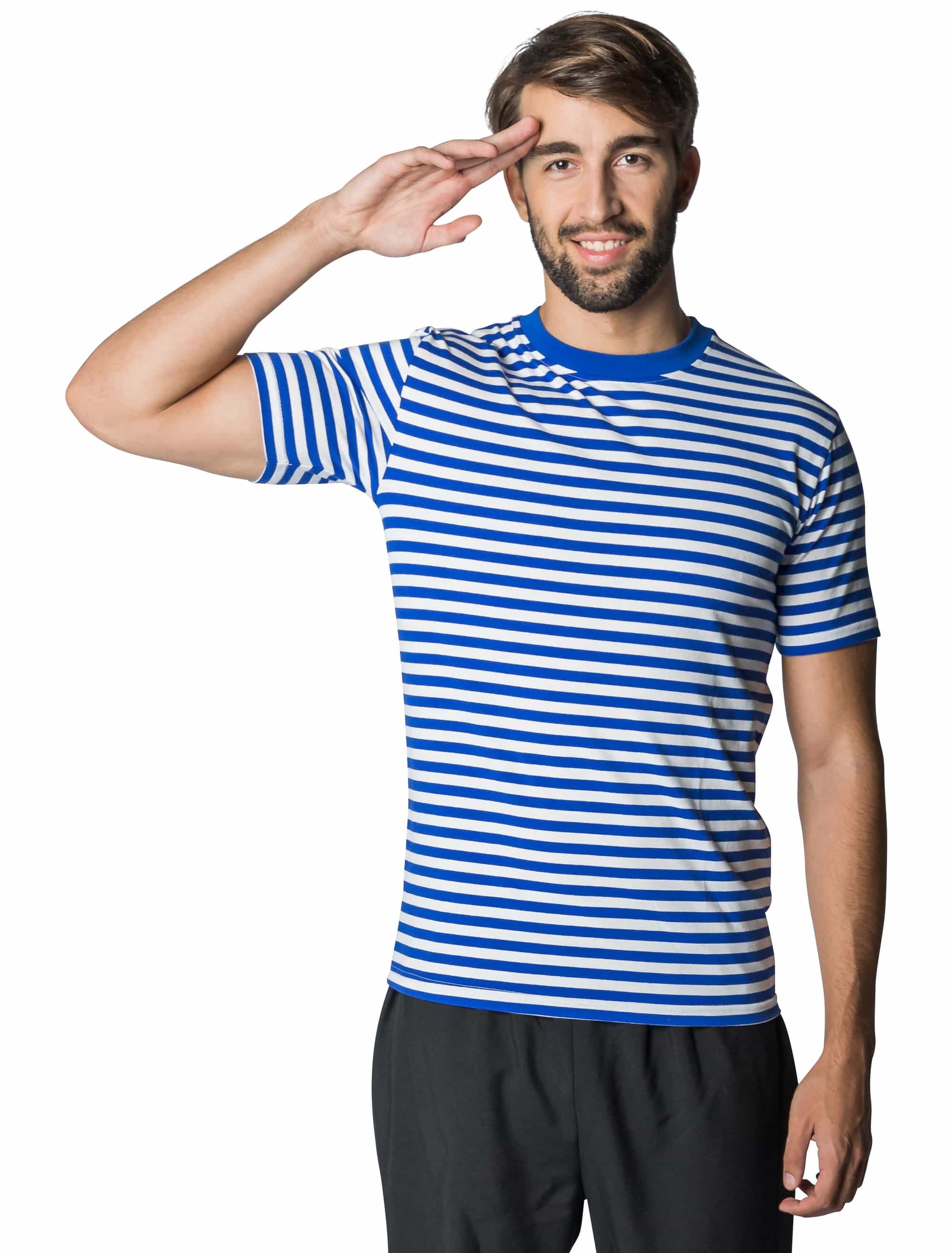 Ringelpulli kurzarm Unisex blau/weiß S
