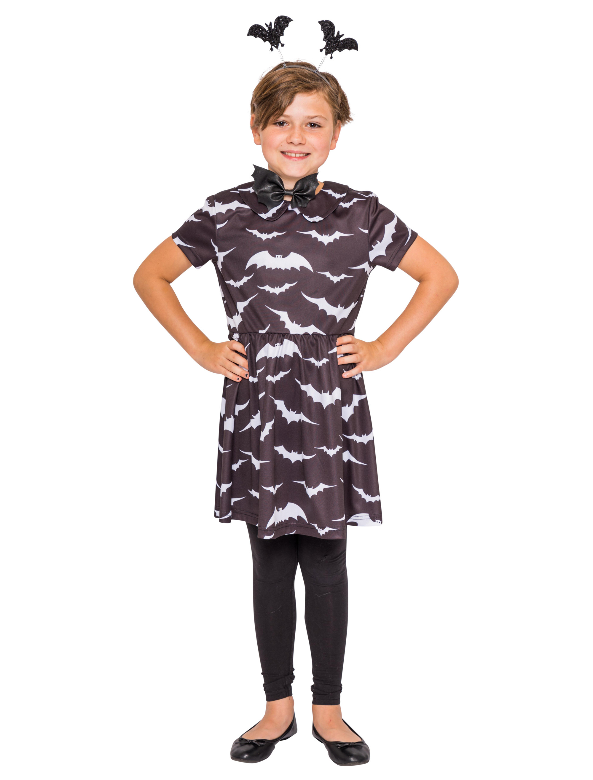 Kleid Fledermaus Kinder Mädchen schwarz/weiß 104