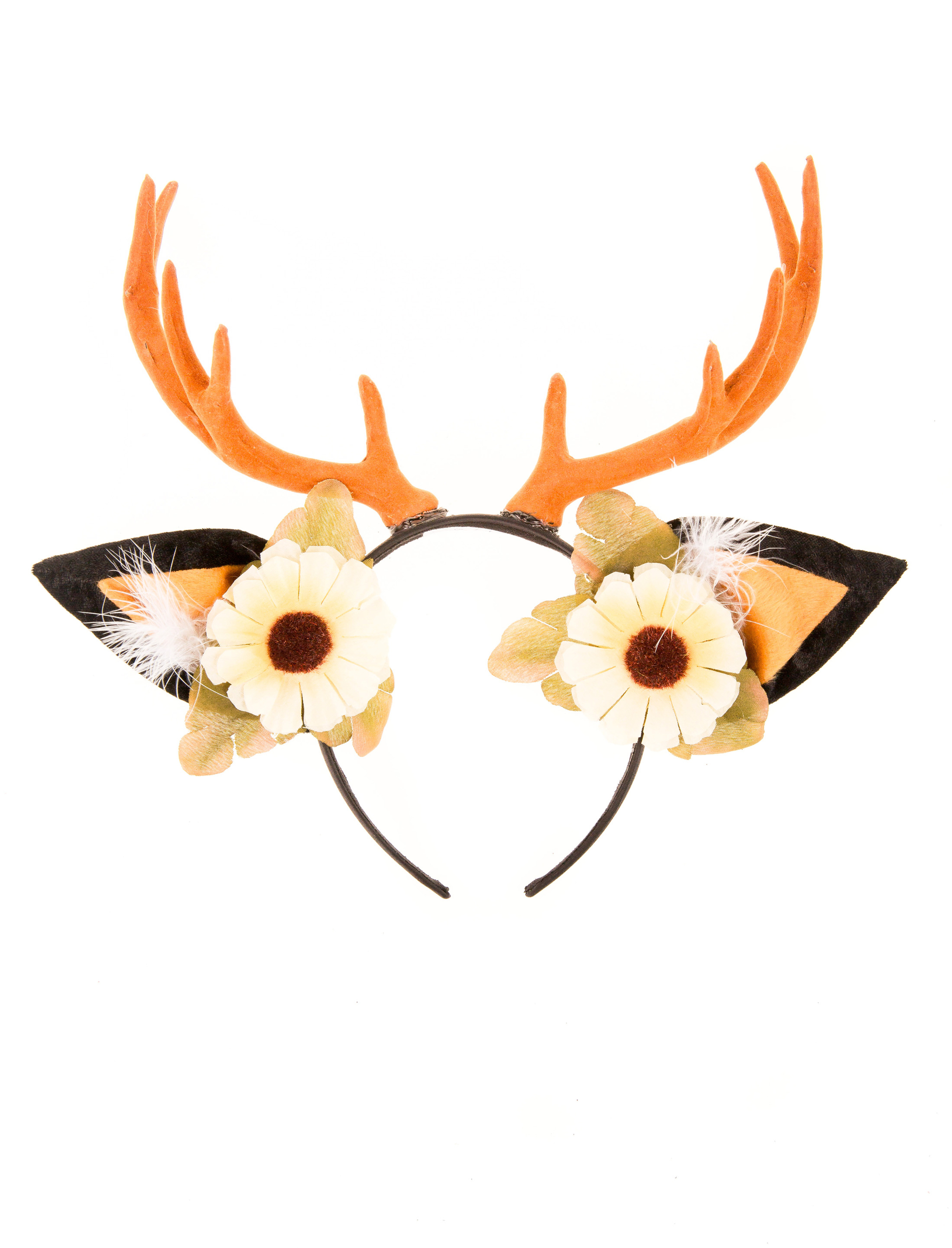 Haarreif Geweih mit Ohren und Sonnenblumen