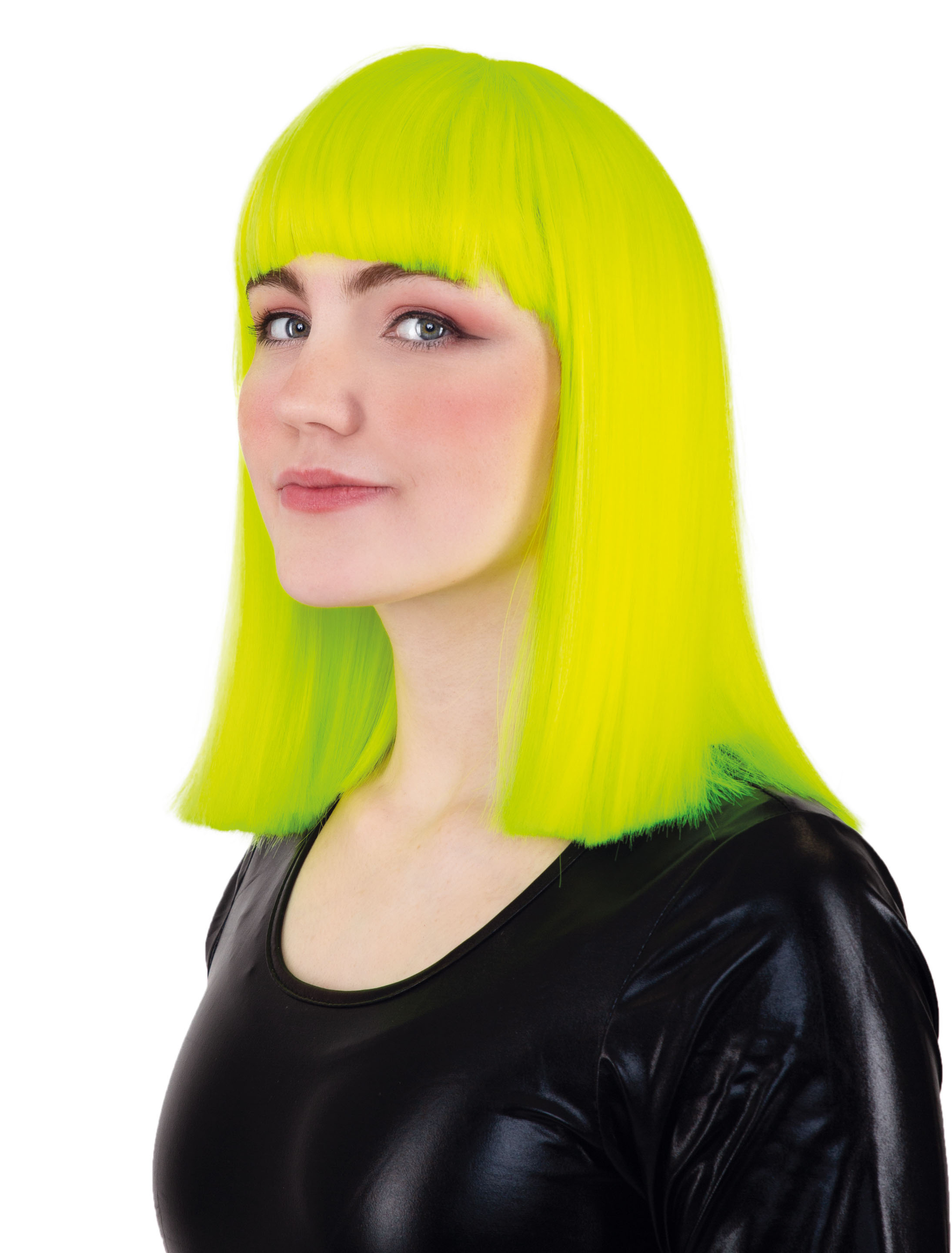 Perücke Langhaar glatt mit Pony neongrün