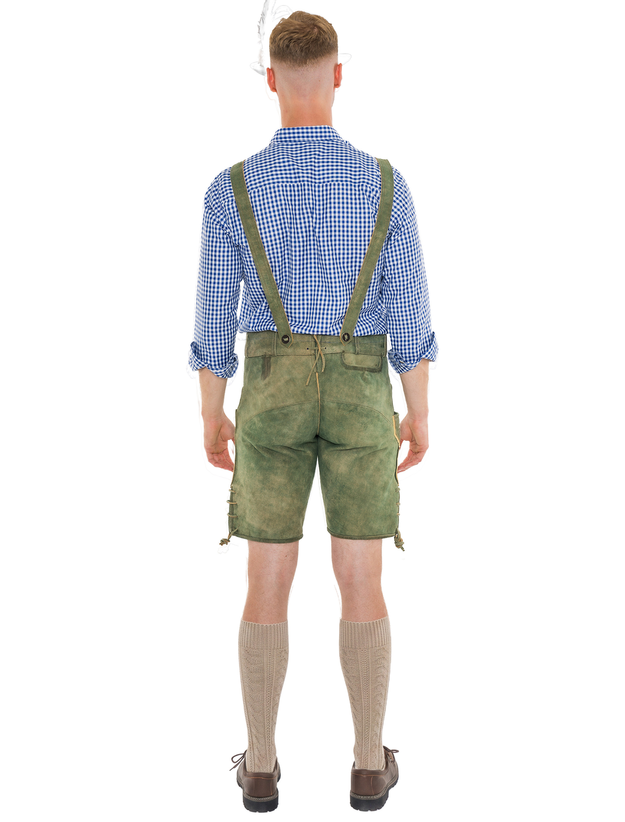 Lederhose kurz mit Blumen Herren grün XL