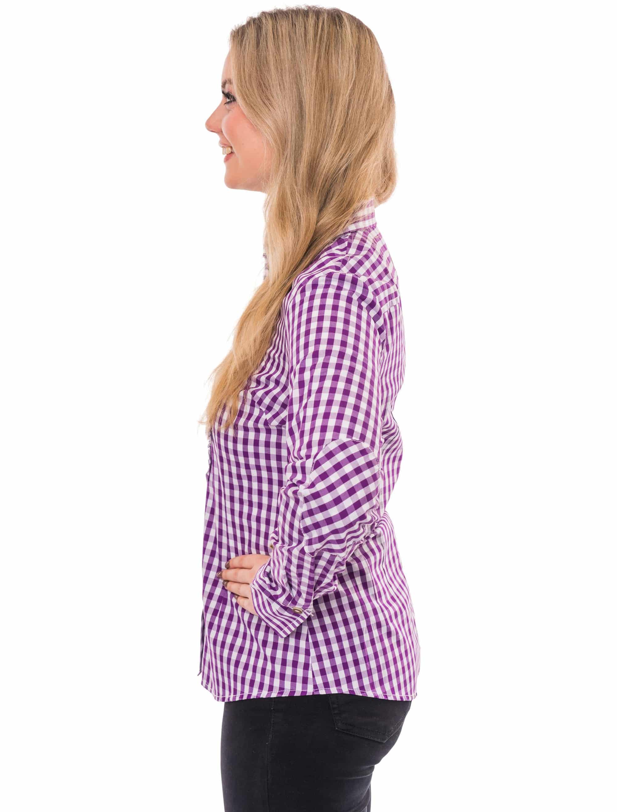 Trachtenbluse kariert Damen lila/weiß 46
