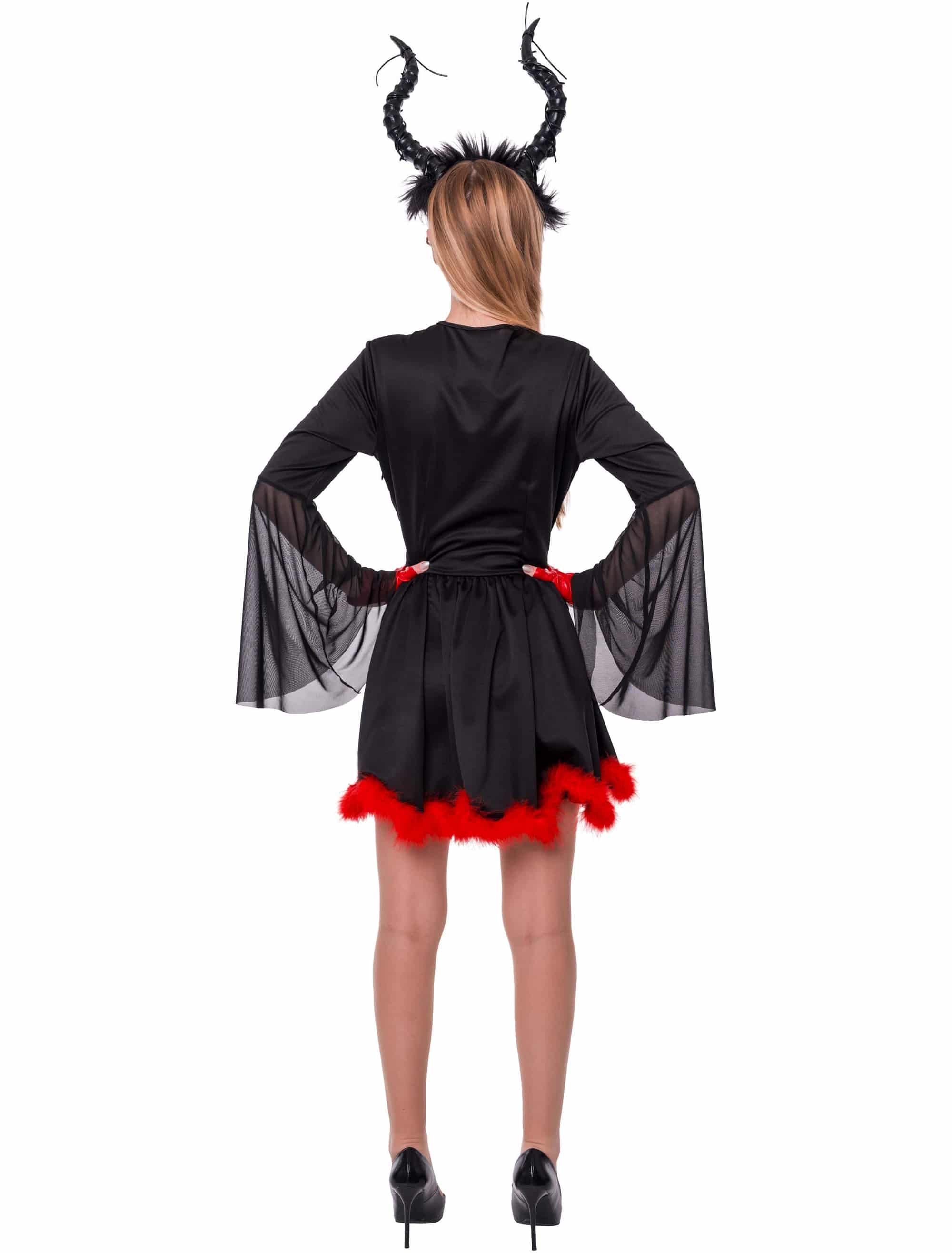 Kleid Teufel mit Schnürung und Marabu Damen schwarz/rot S