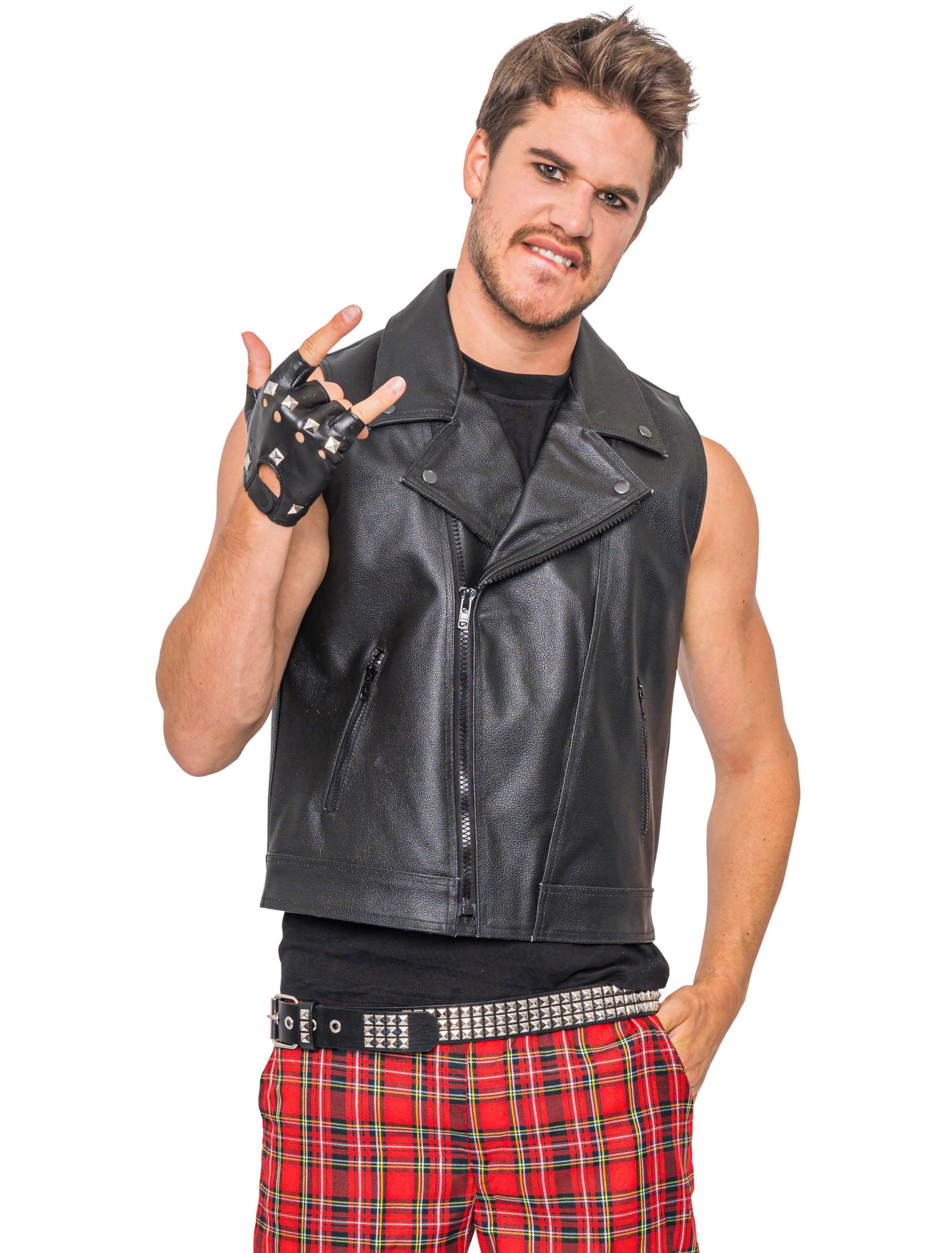Lederweste Punker Herren schwarz XS