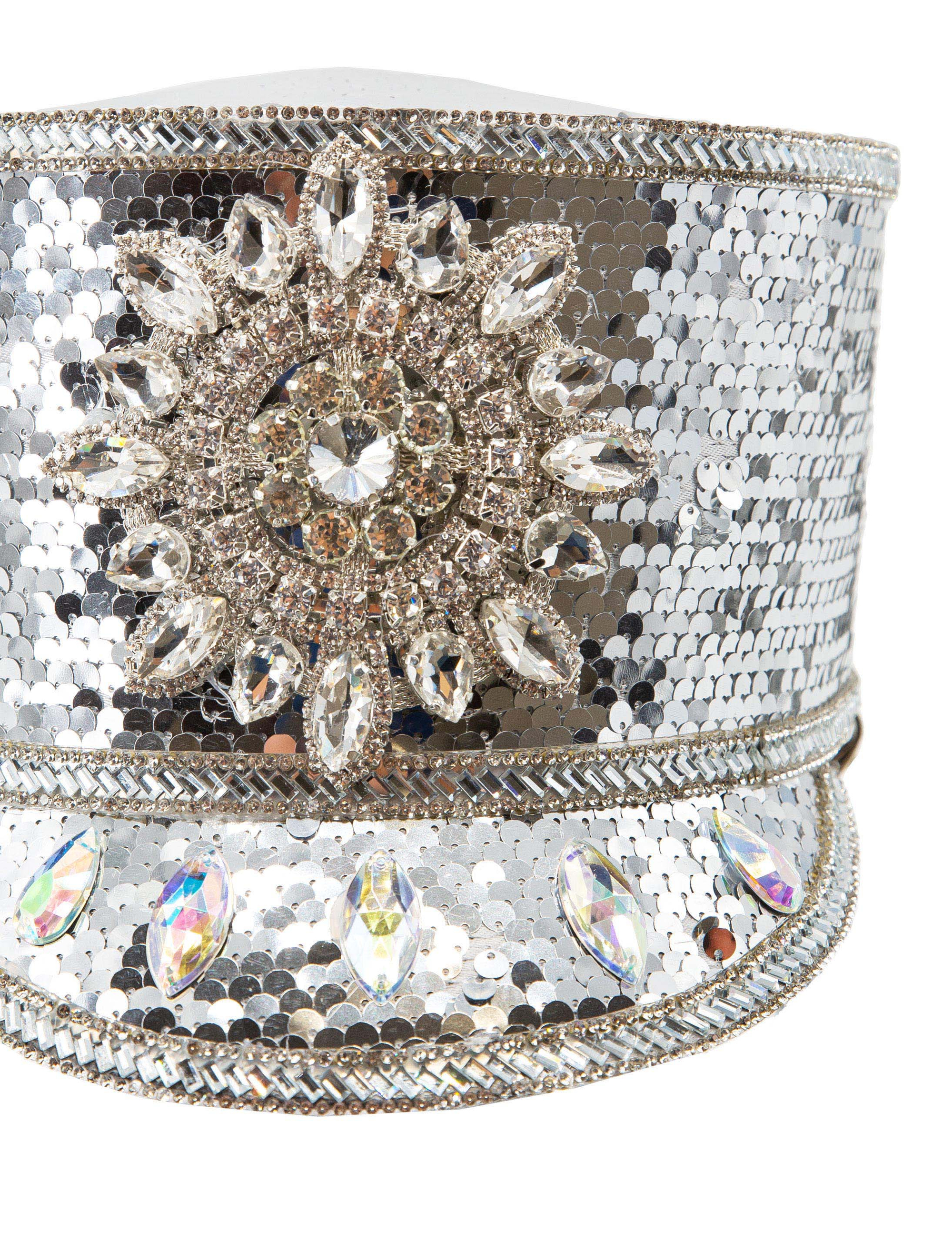 Hut Pailletten mit Kette Damen silber one size