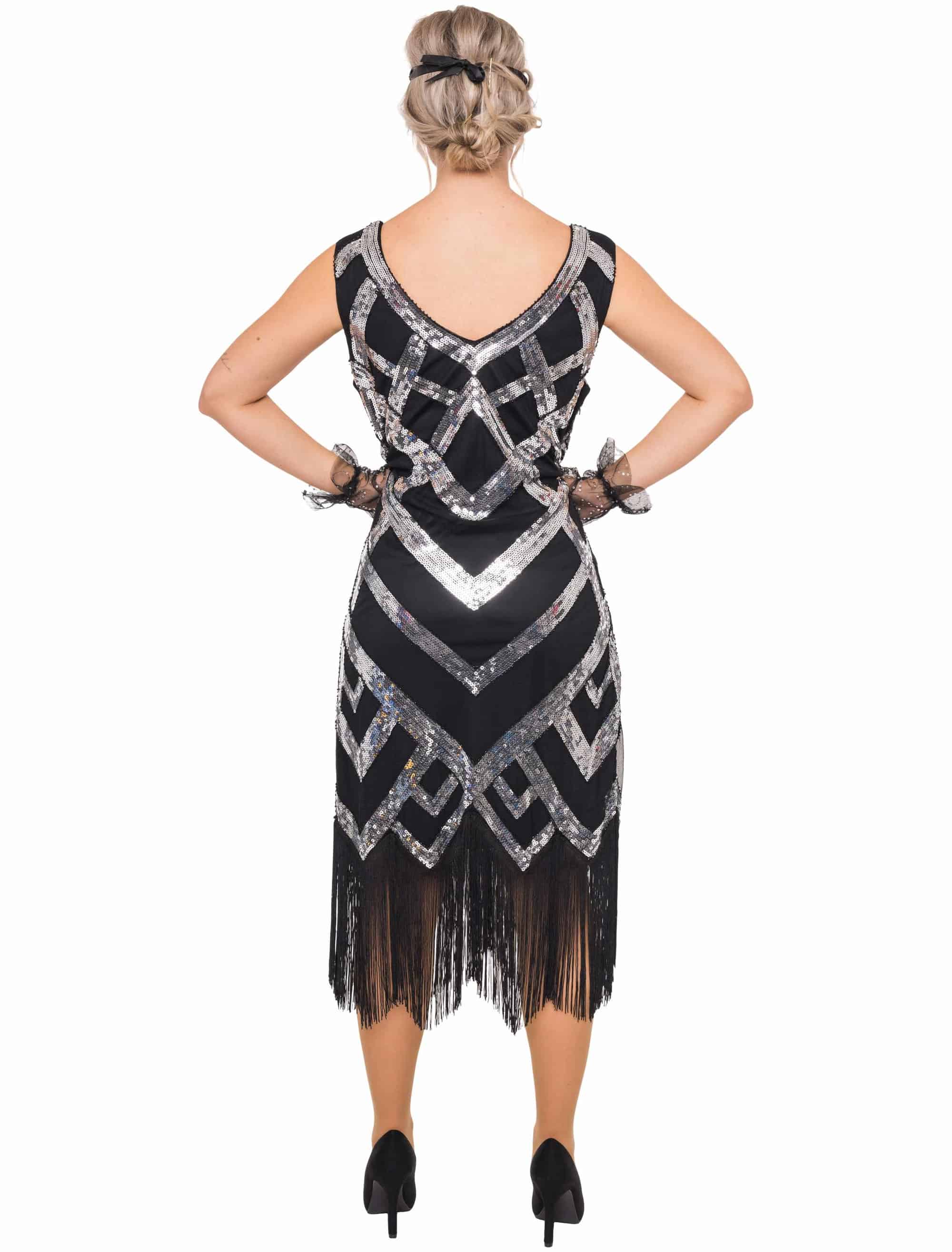 Kleid Charleston Damen schwarz/silber S