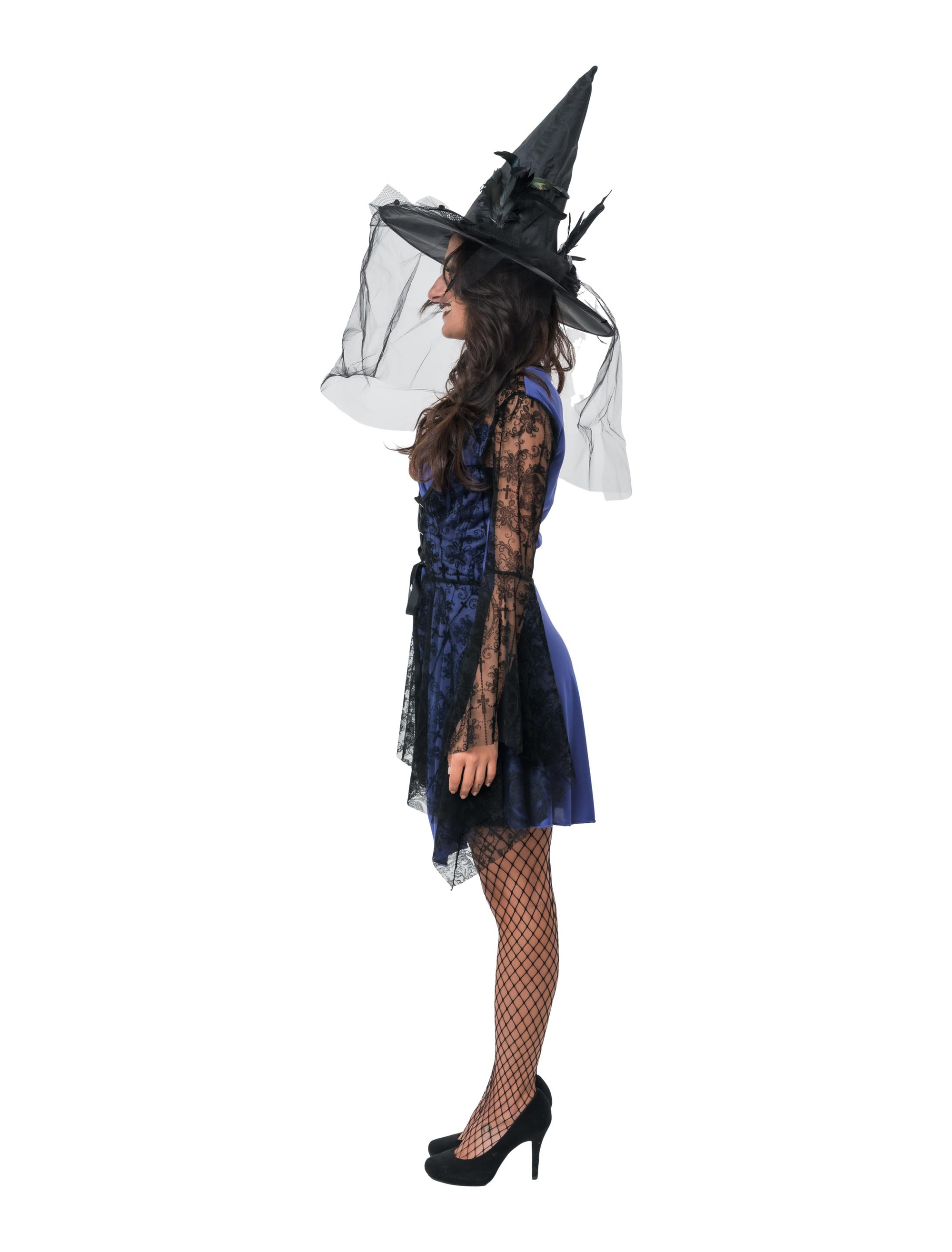 Kleid Vampir mit Trompetenärmeln und Spitze Damen lila/schwarz S/M