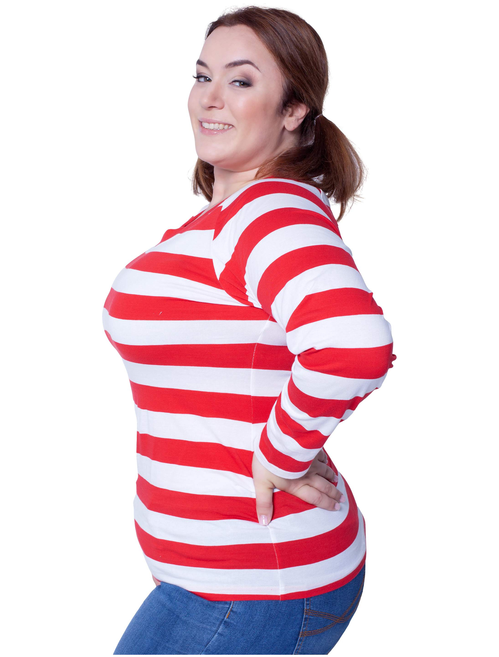 Lady-Ringelshirt kurzarm Damen rot/weiß 2XL