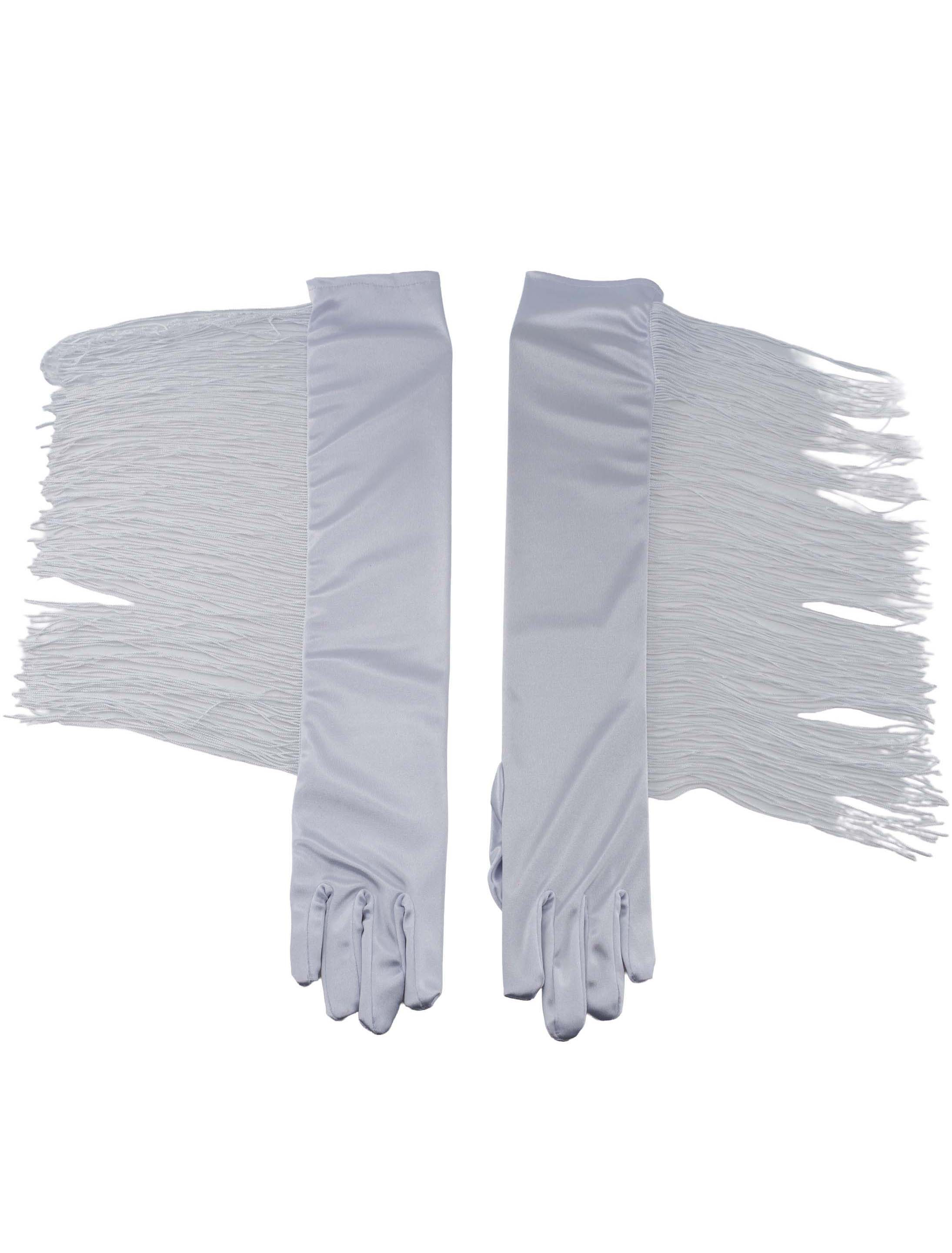 Handschuhe Satin mit Fransen Damen weiß one size