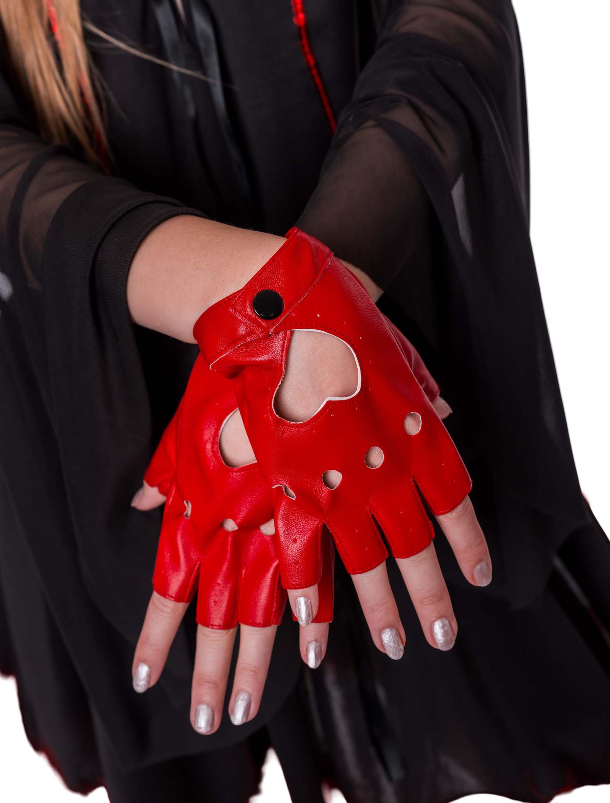 Handschuhe fingerlos mit Herz rot