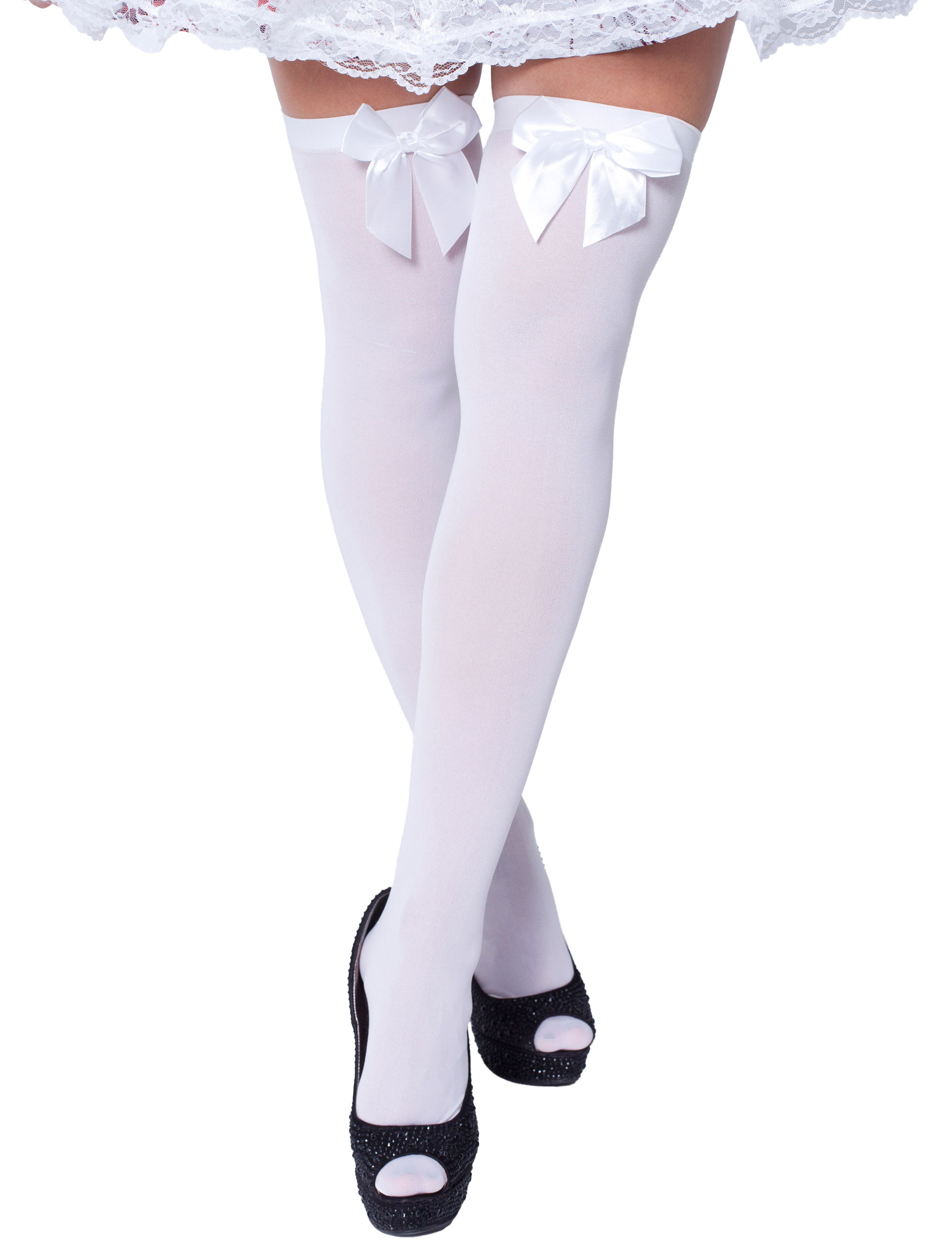 Overknee Strümpfe mit Schleife Damen weiß/weiß one size