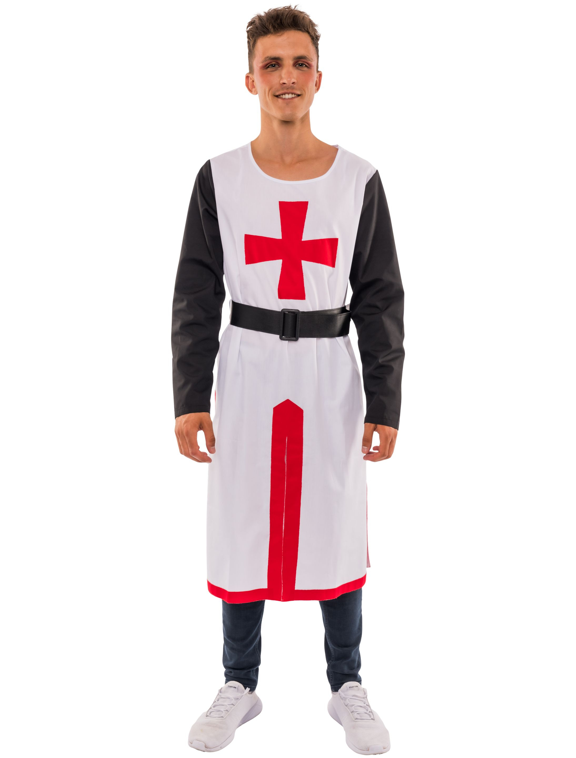 Kostüm Ritter mit Kreuz Herren schwarz/weiß/rot S/M