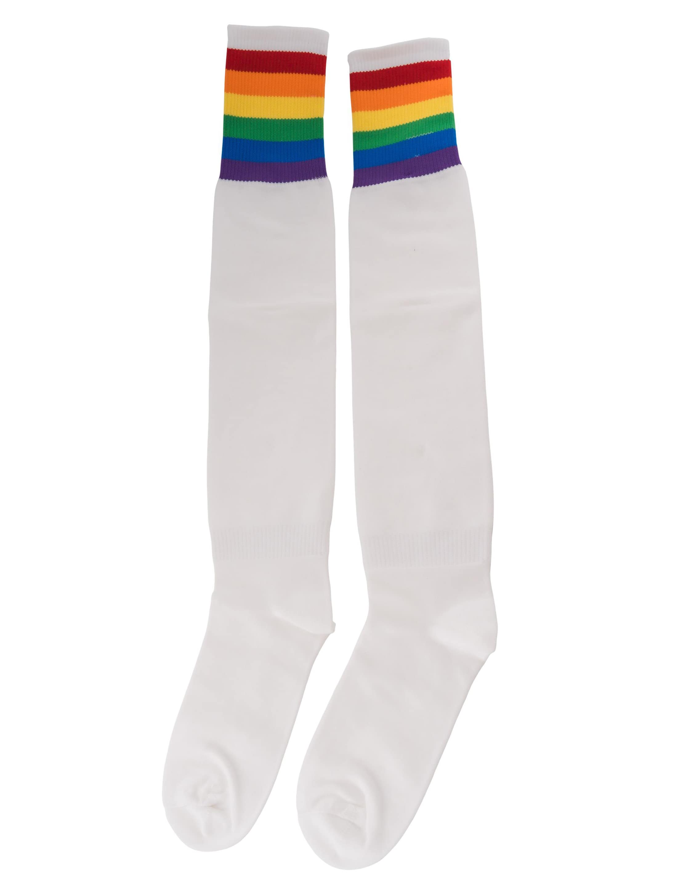 Overknees weiß mit Regenbogen Damen rainbow one size