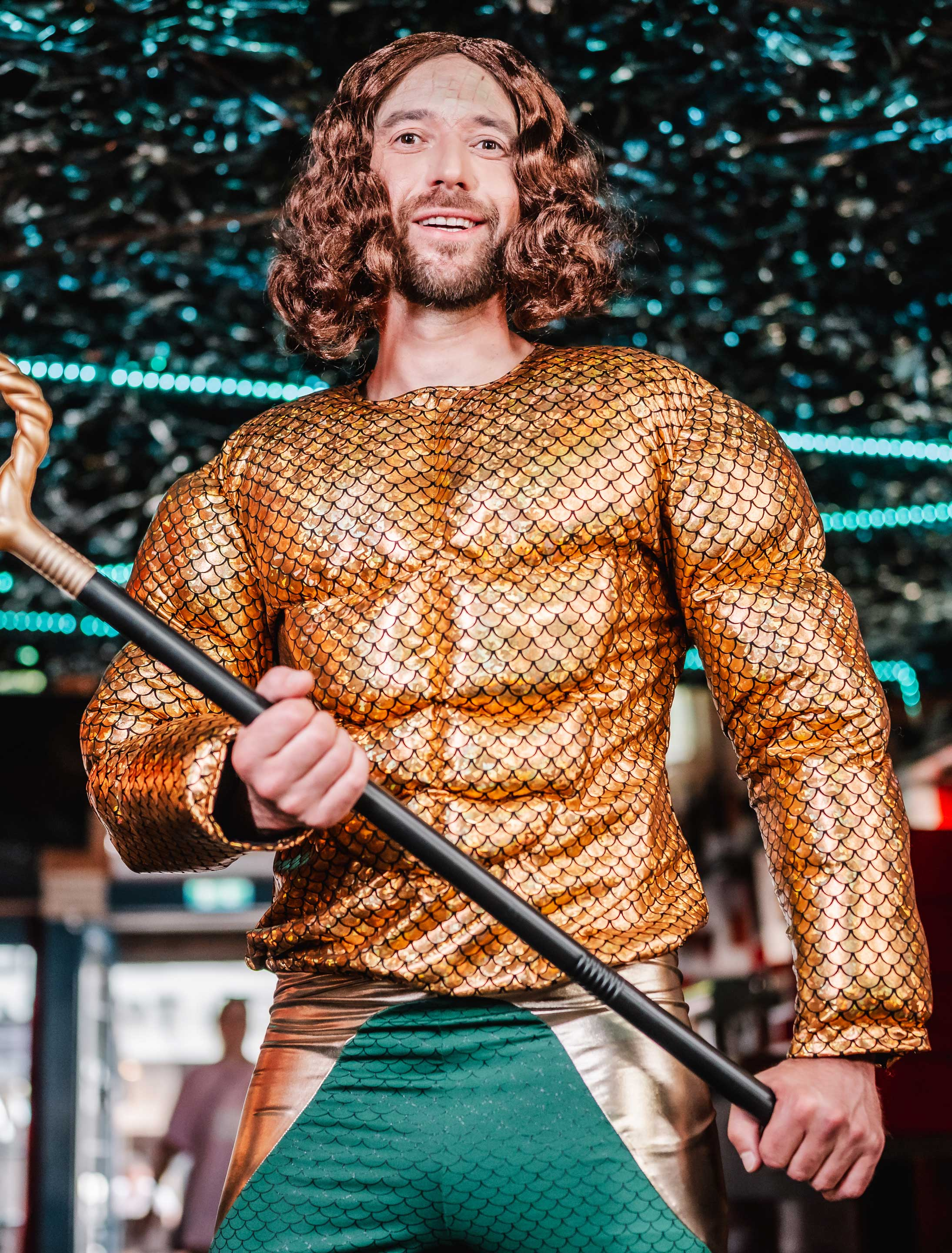 Muskelshirt Fischmuster Metallic Herren gold one size