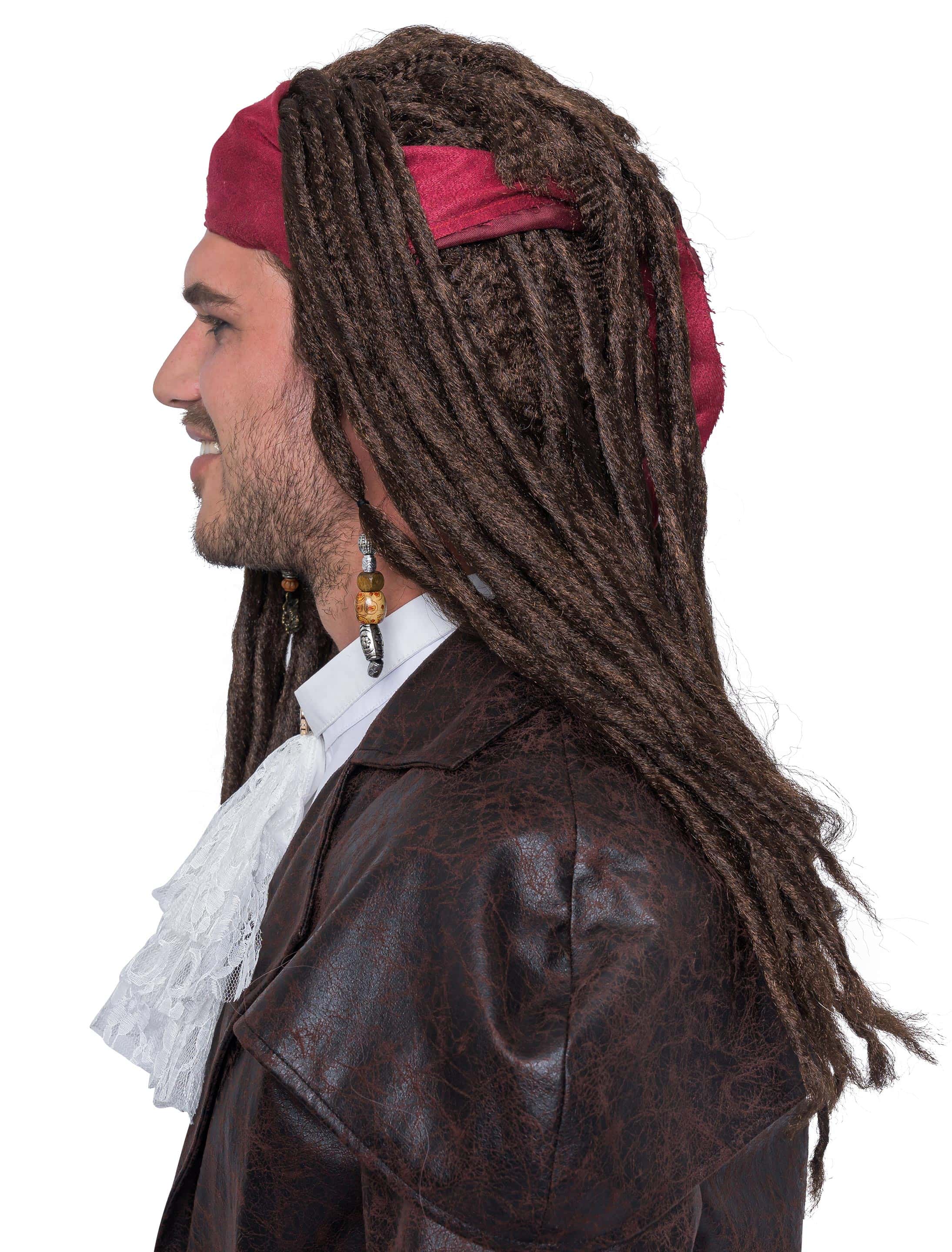 Perücke Pirat Karibik mit Kopftuch braun one size