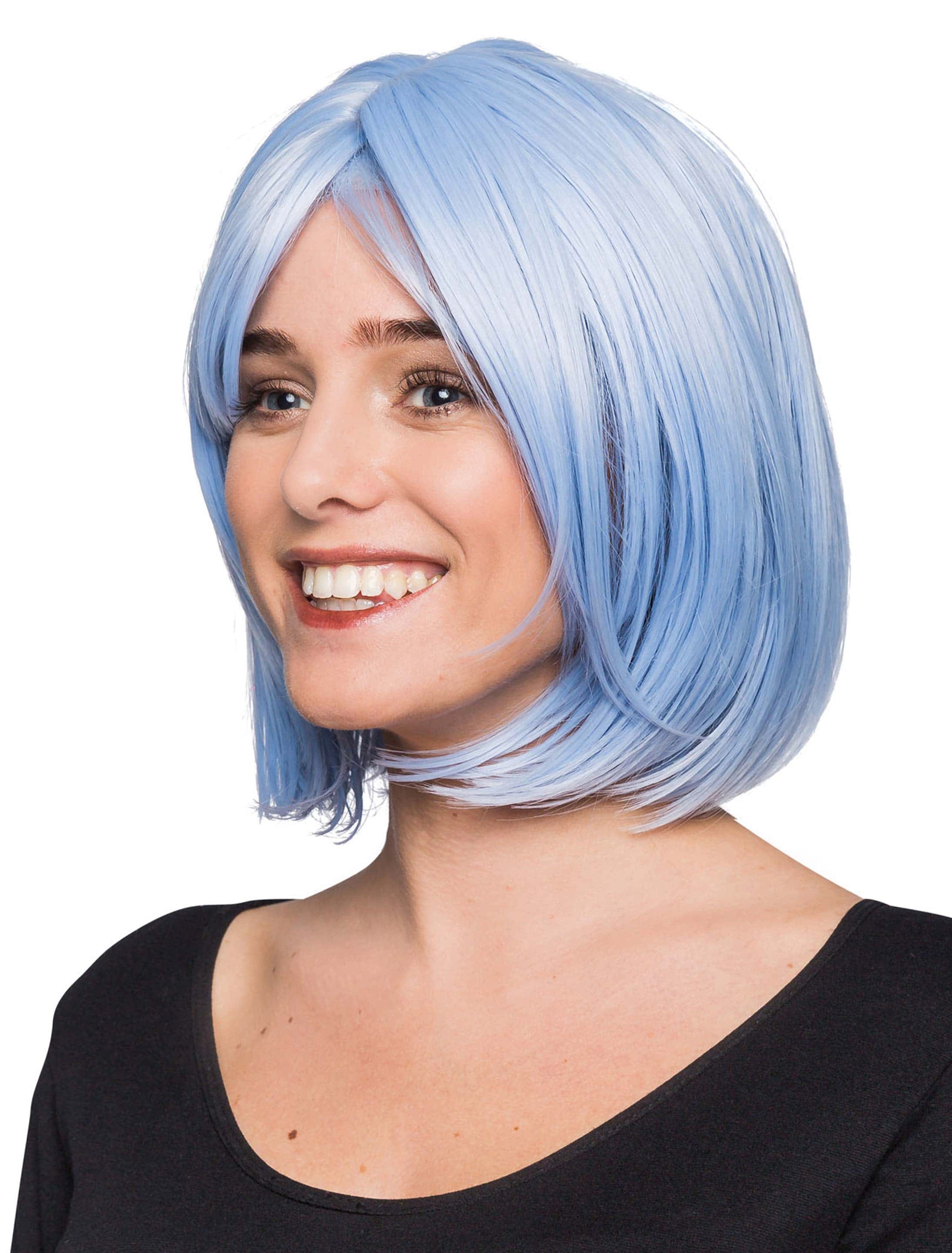 Perücke long Bob blau