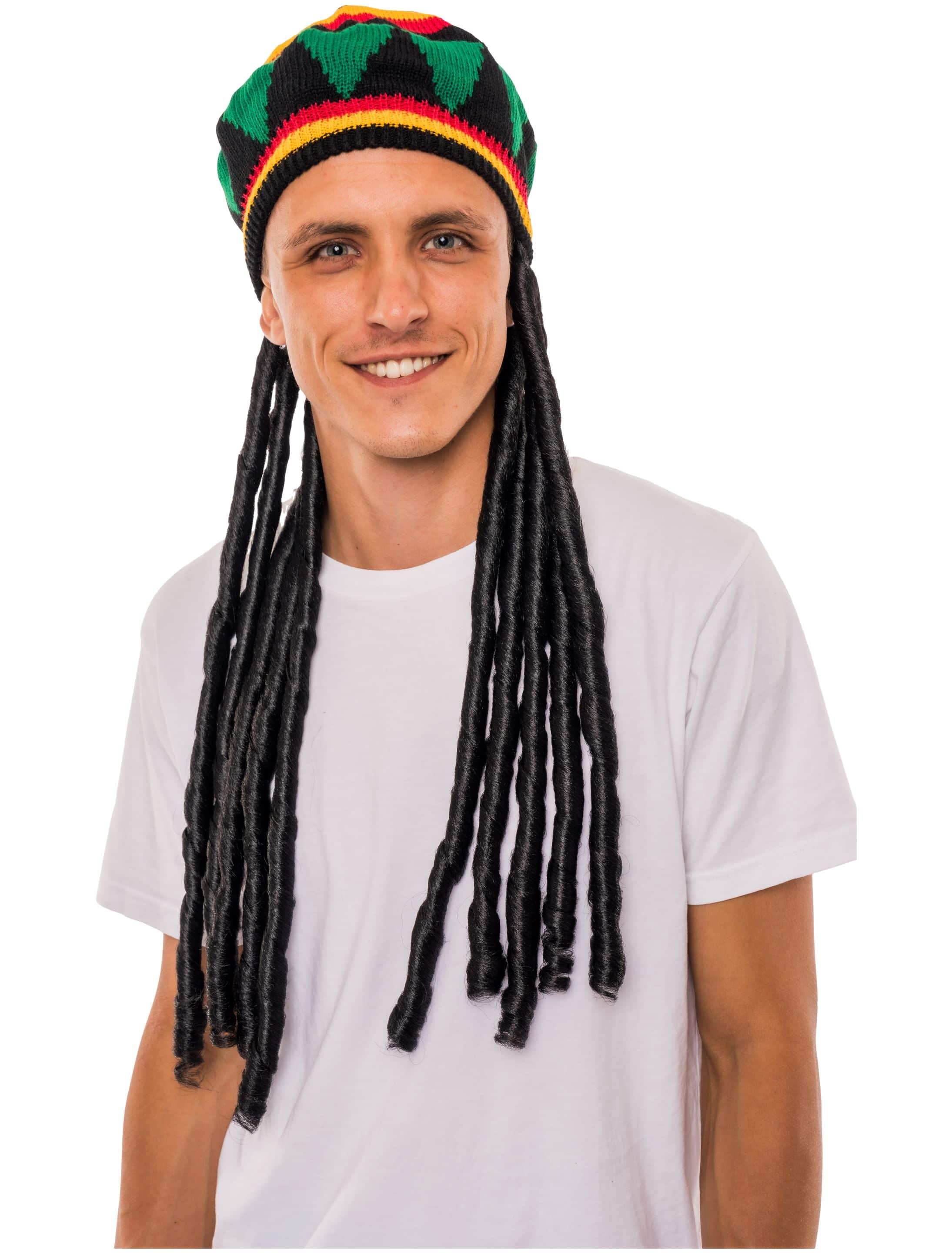 Mütze Jamaica mit Rastalocken bunt