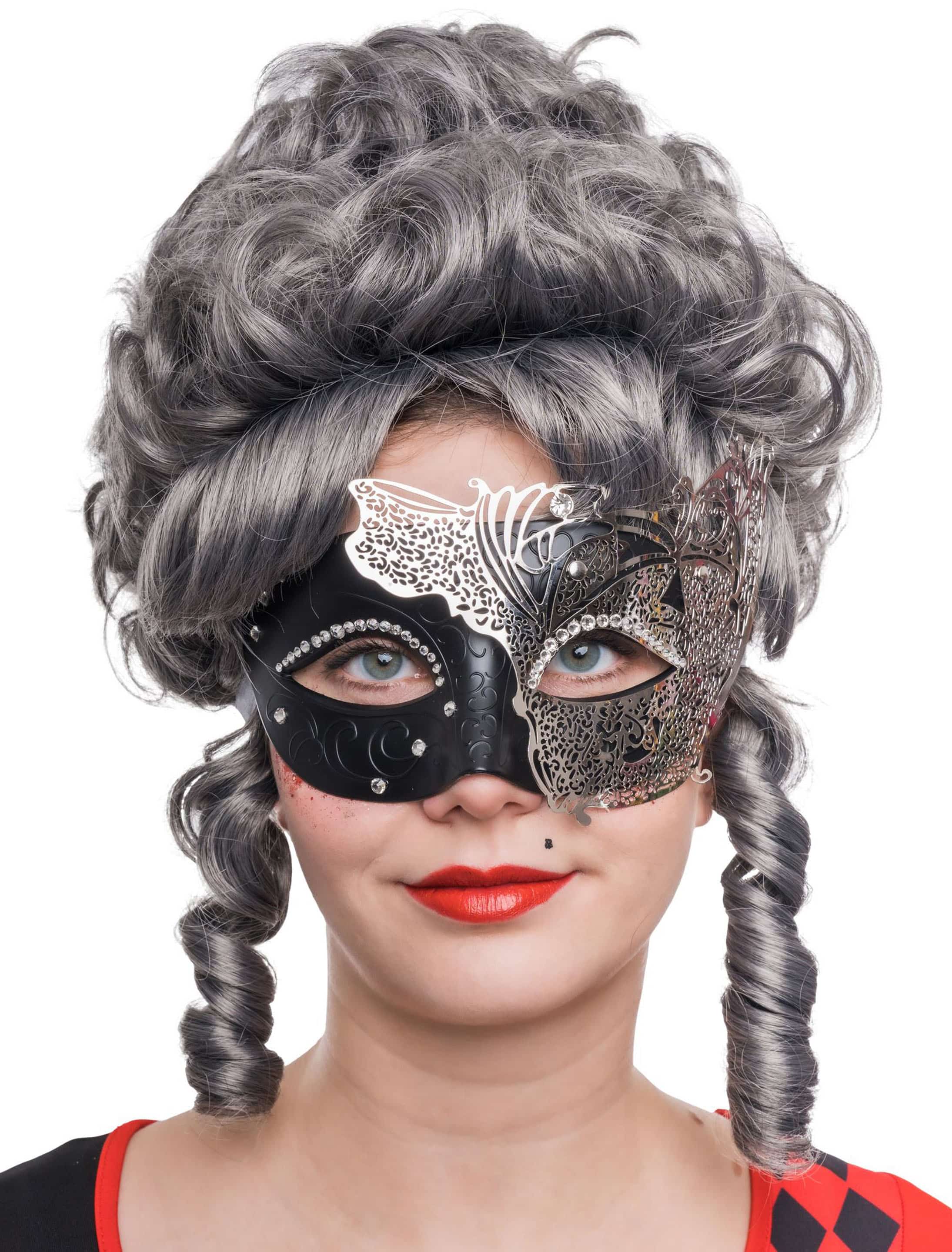 Augenmaske aus Metall zweifarbig schwarz/silber
