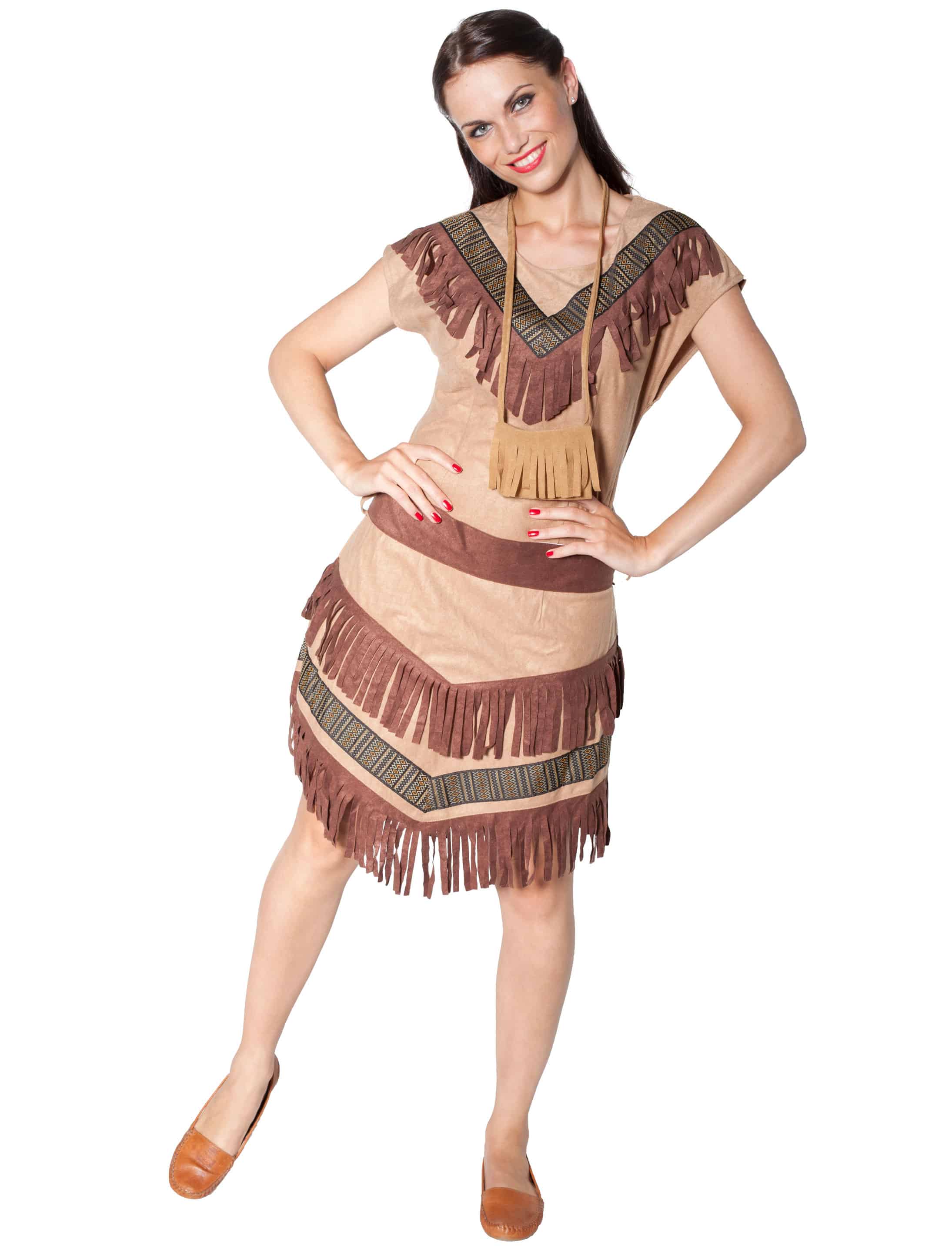 Kleid Indianerin mit Gürtel beige 46