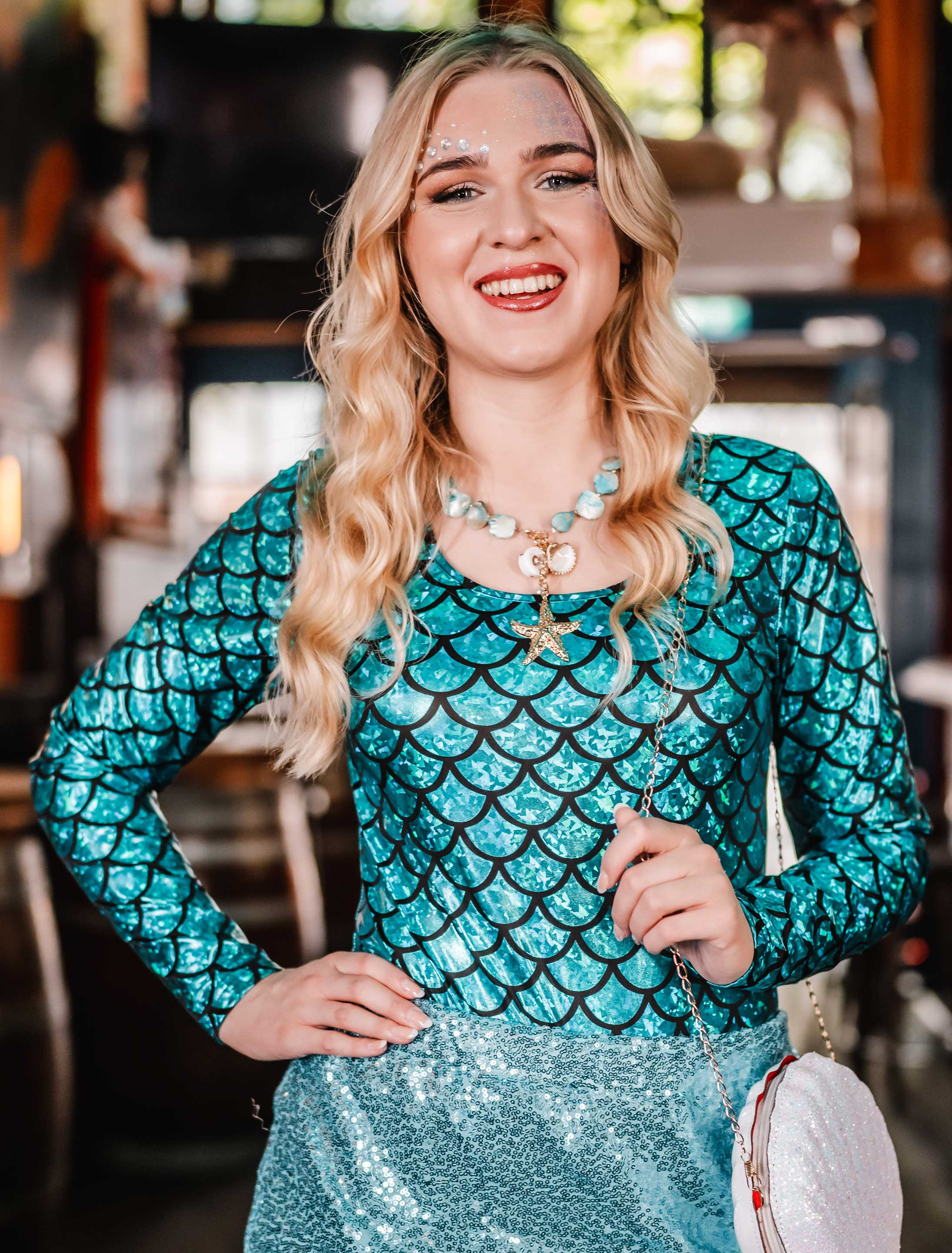 Body Meerjungfrau Metallic Damen blau S/M